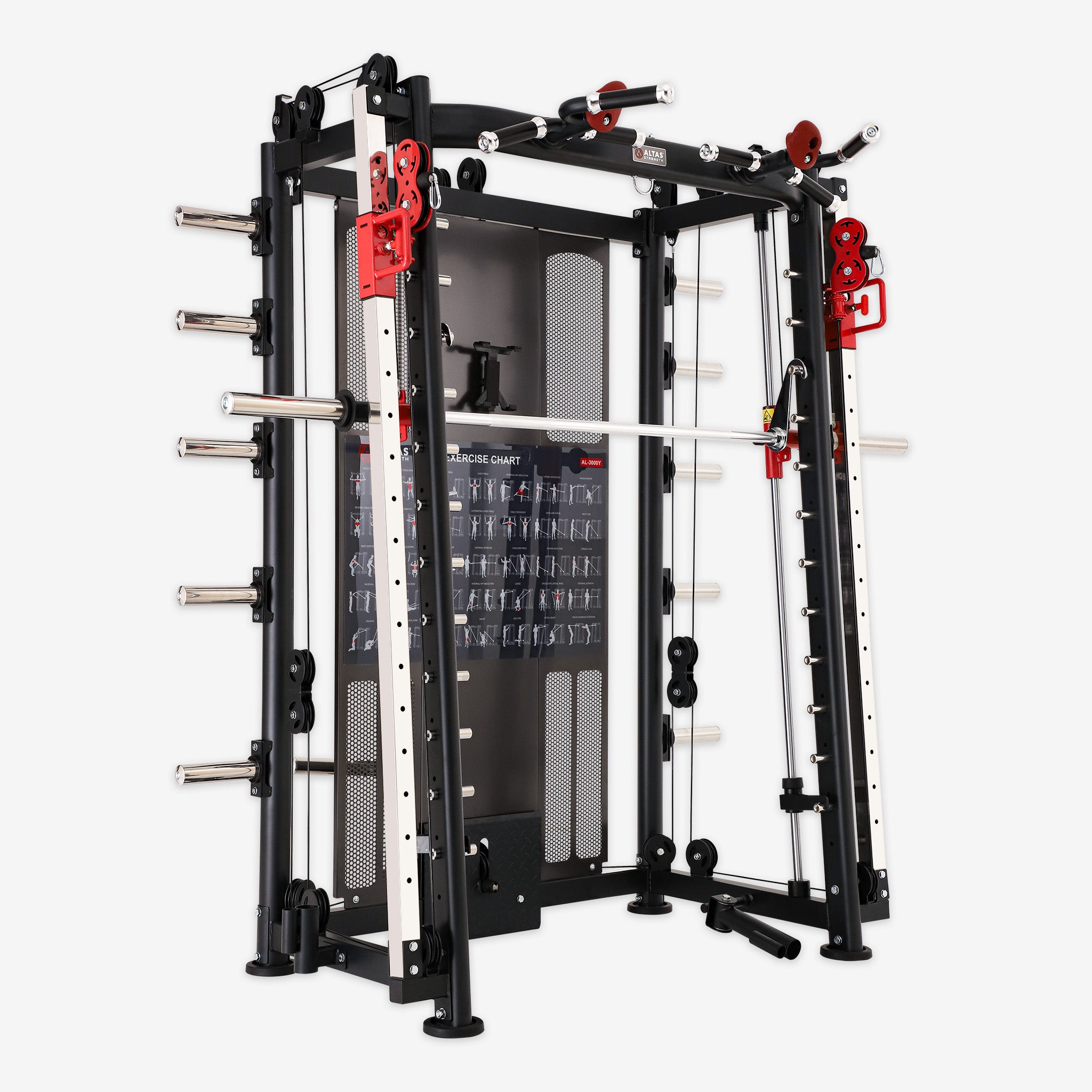 Altas Strength Multi-Function Smith Machine Black And Red 2000IB Workout Light Commercial Fitness Equipment AL-3000Y
