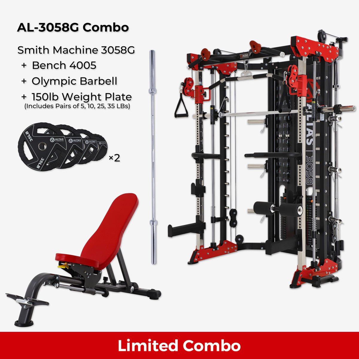 Combo—Smith Machine AL-3058G+Bench+Accessories AL-3058G AL-4005