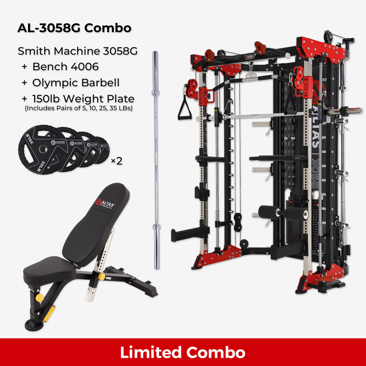 Combo—Smith Machine AL-3058G+Bench+Accessories AL-3058G AL-4006