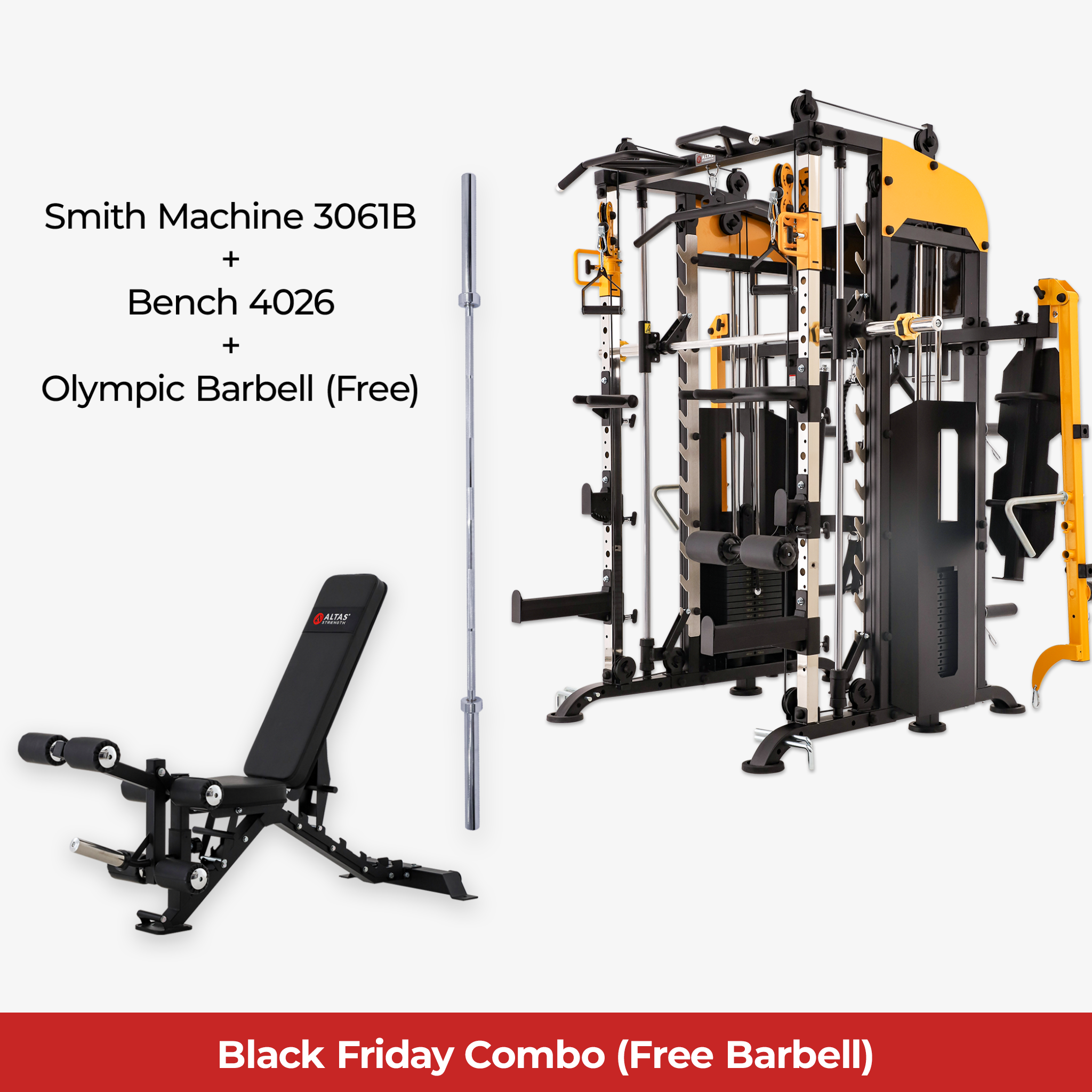 Black Friday Combo - Smith Machine AL-3061B + Bench AL-4026 + Free Olympic Barbell