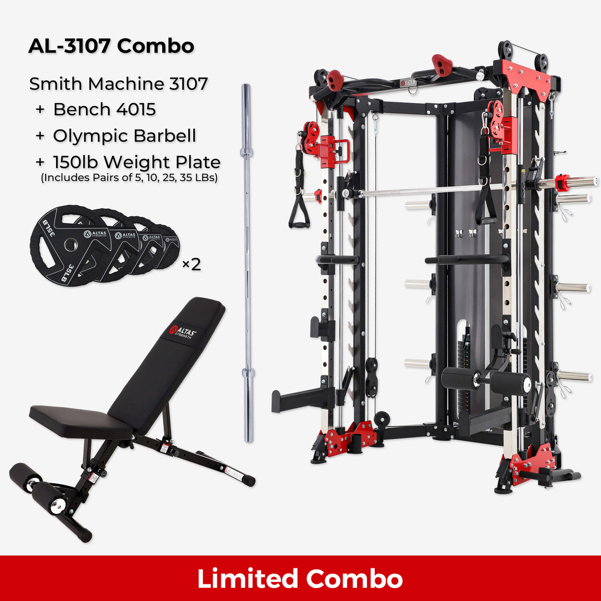 Cambo— Folding Smith Machine AL-3107+Bench+Accessories AL-3107 AL-4015