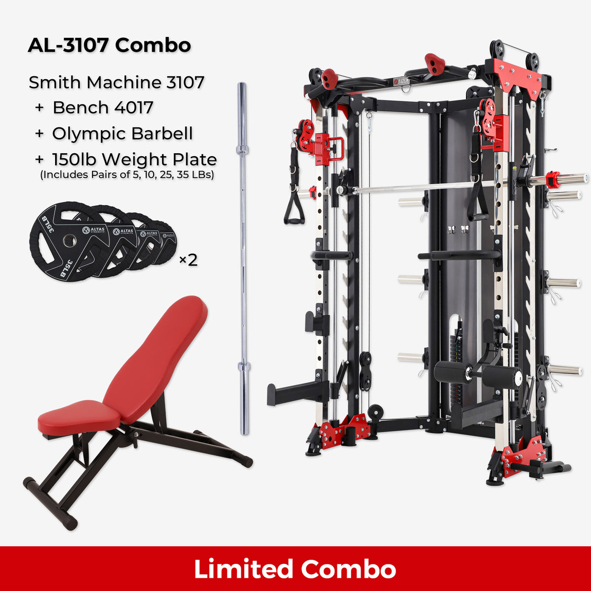 Camboβ Folding Smith Machine AL-3107+Bench+Accessories AL-3107 AL-4017