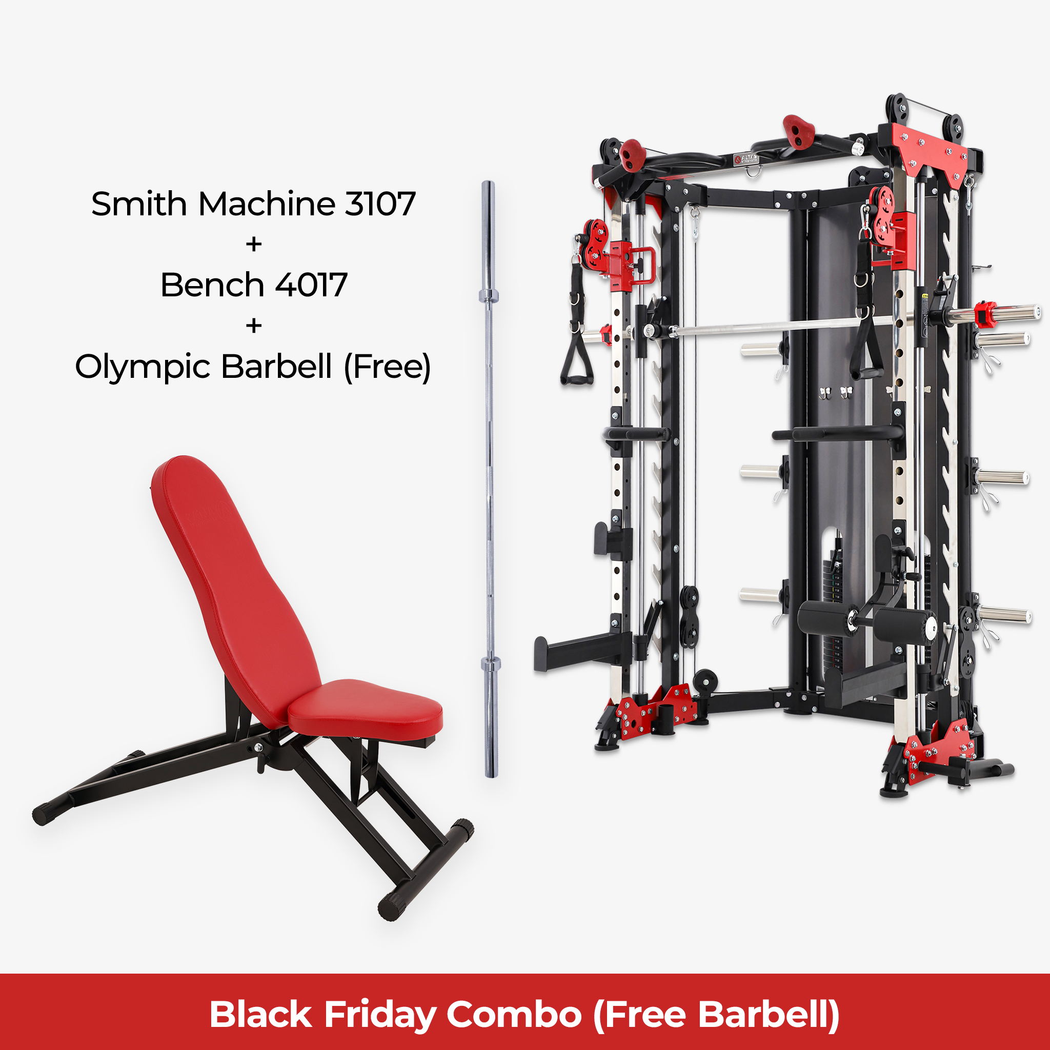 Black Friday Combo - Smith Machine AL-3107 + Bench AL-4017 + Free Olympic Barbell