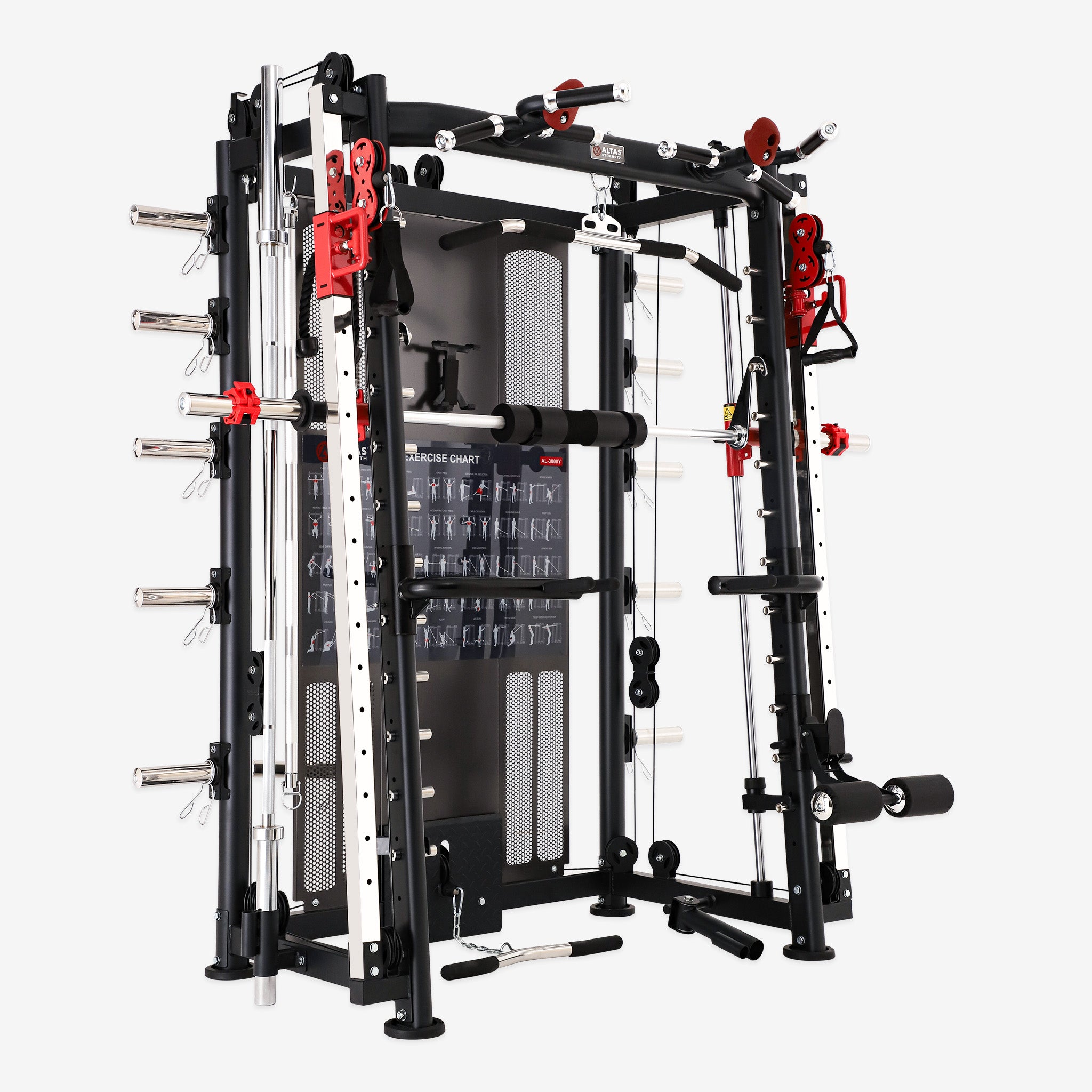 Altas Strength Multi-Function Smith Machine Black And Red 2000IB Workout Light Commercial Fitness Equipment AL-3000Y