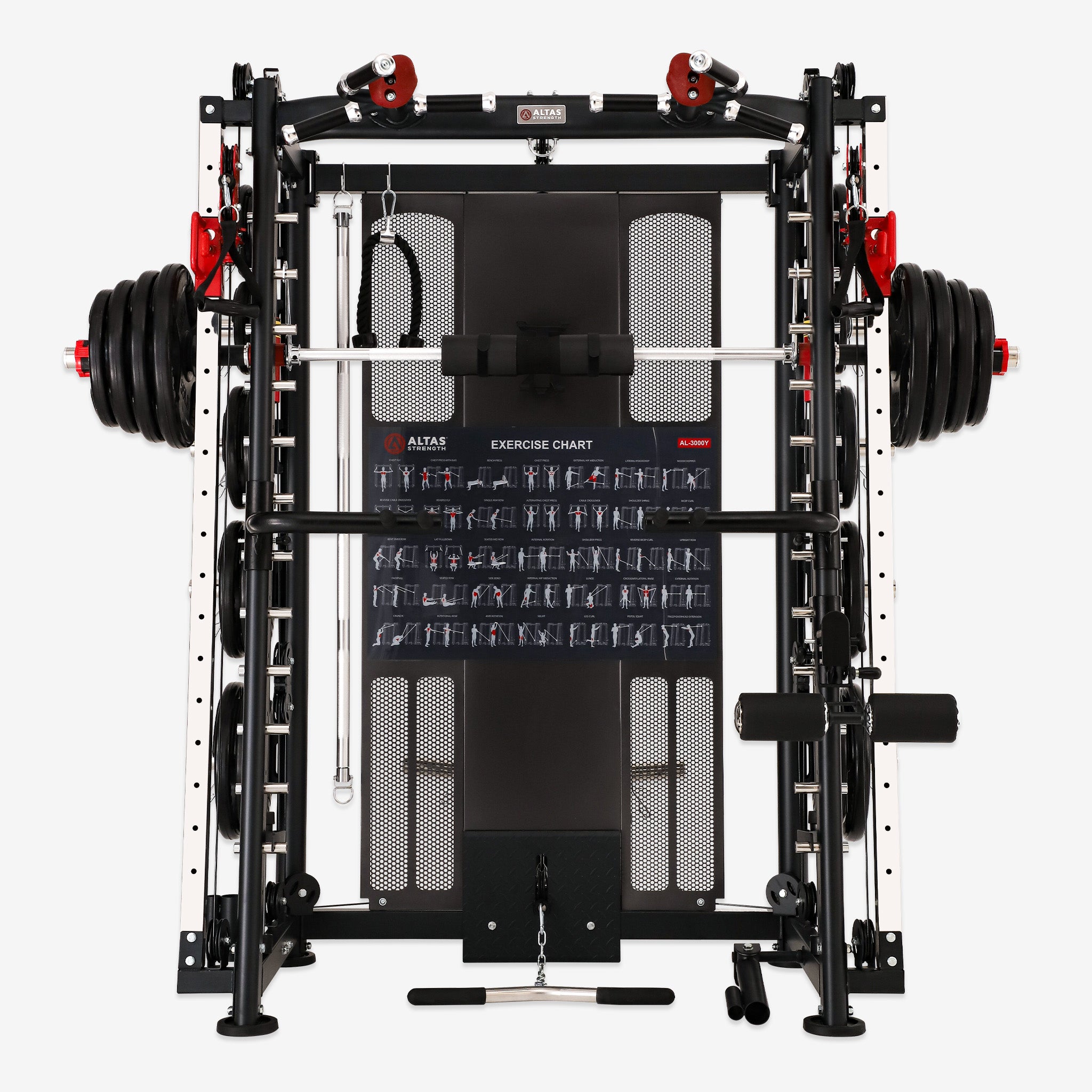 Altas Strength Multi-Function Smith Machine Black And Red 2000IB Workout Light Commercial Fitness Equipment AL-3000Y