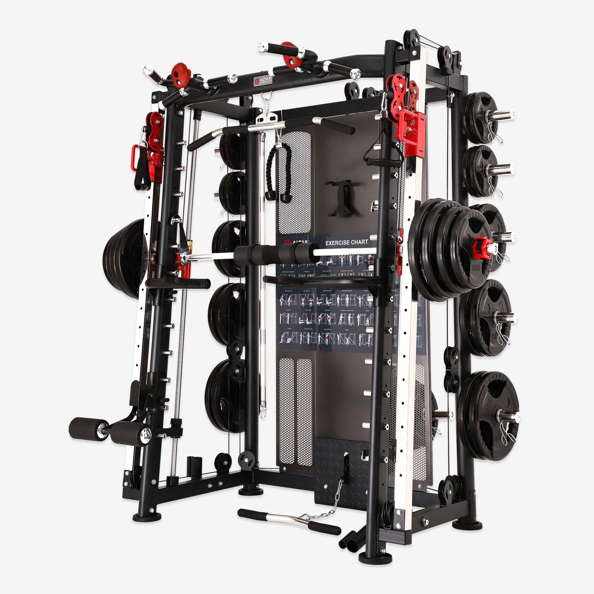 Altas Strength Multi-Function Smith Machine Black And Red 2000IB Workout Light Commercial Fitness Equipment AL-3000Y