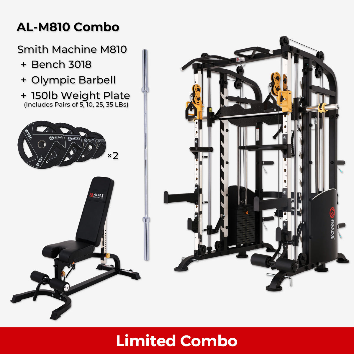 Cambo—Strength Smith Machine AL-M810 +Bench+Accessories AL-M810 AL-3018