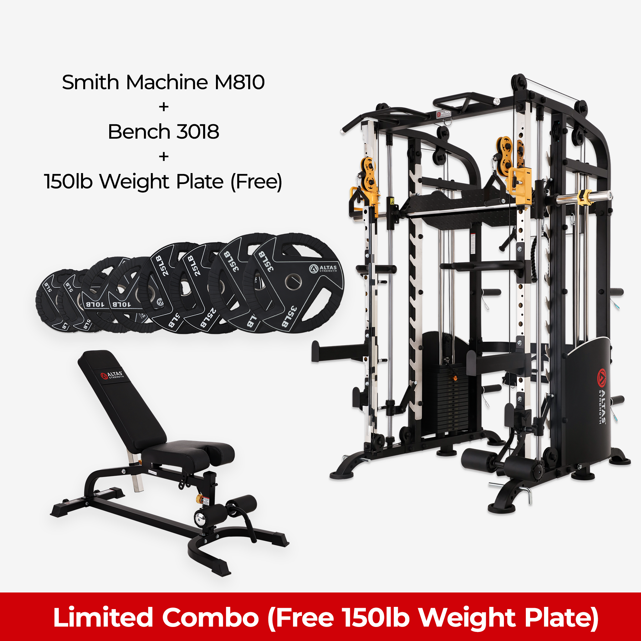 Limited Combo - Smith Machine AL-M810 + Bench AL-3018 + Free 150lb Weight Plate
