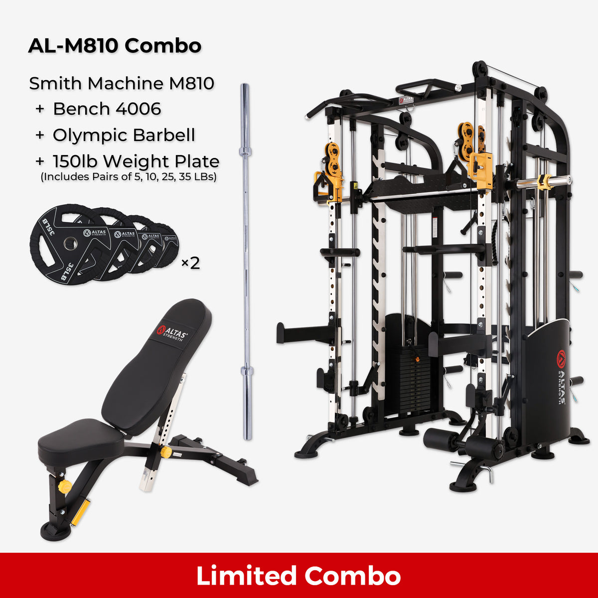 Cambo—Strength Smith Machine AL-M810 +Bench+Accessories AL-M810 AL-4006