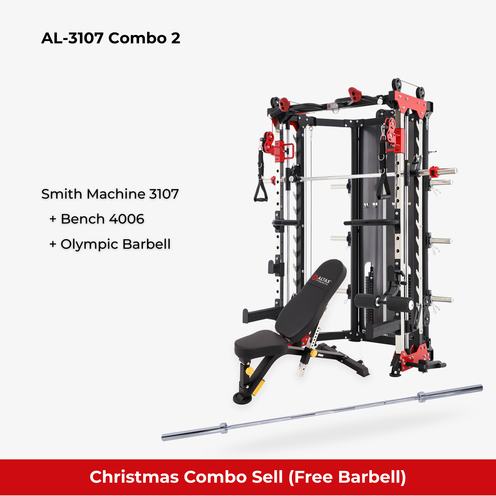 Christmas Combo - Smith Machine AL-3107 + Bench AL-4006 + Olympic Barbell