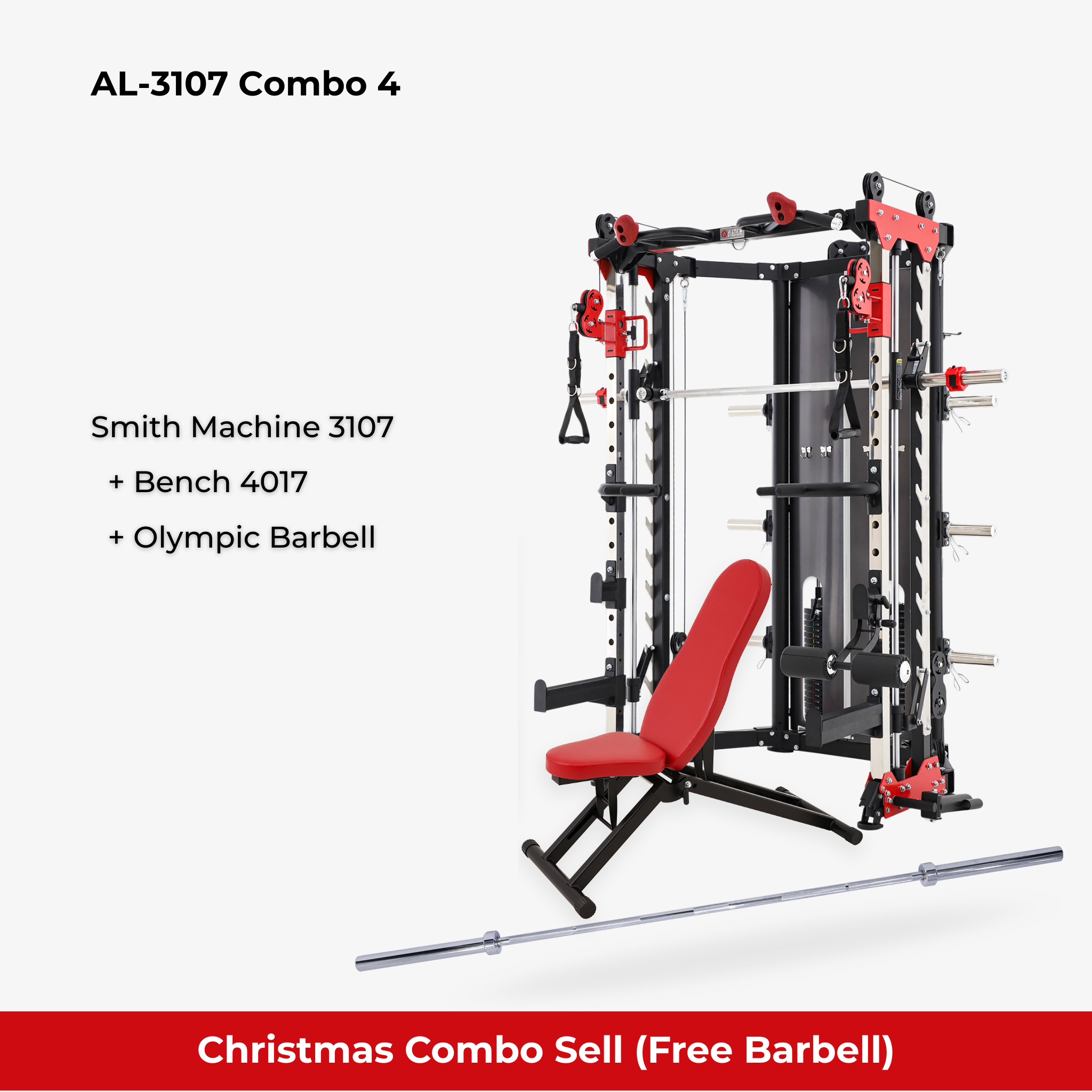 Christmas Combo - Smith Machine AL-3107 + Bench AL-4017 + Olympic Barbell