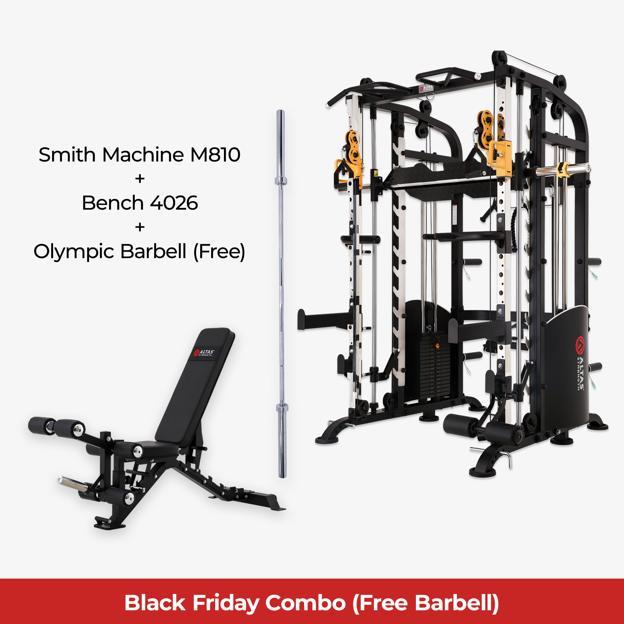 Black Friday Combo - Smith Machine AL-M810 + Bench AL-4026 + Free Olympic Barbell