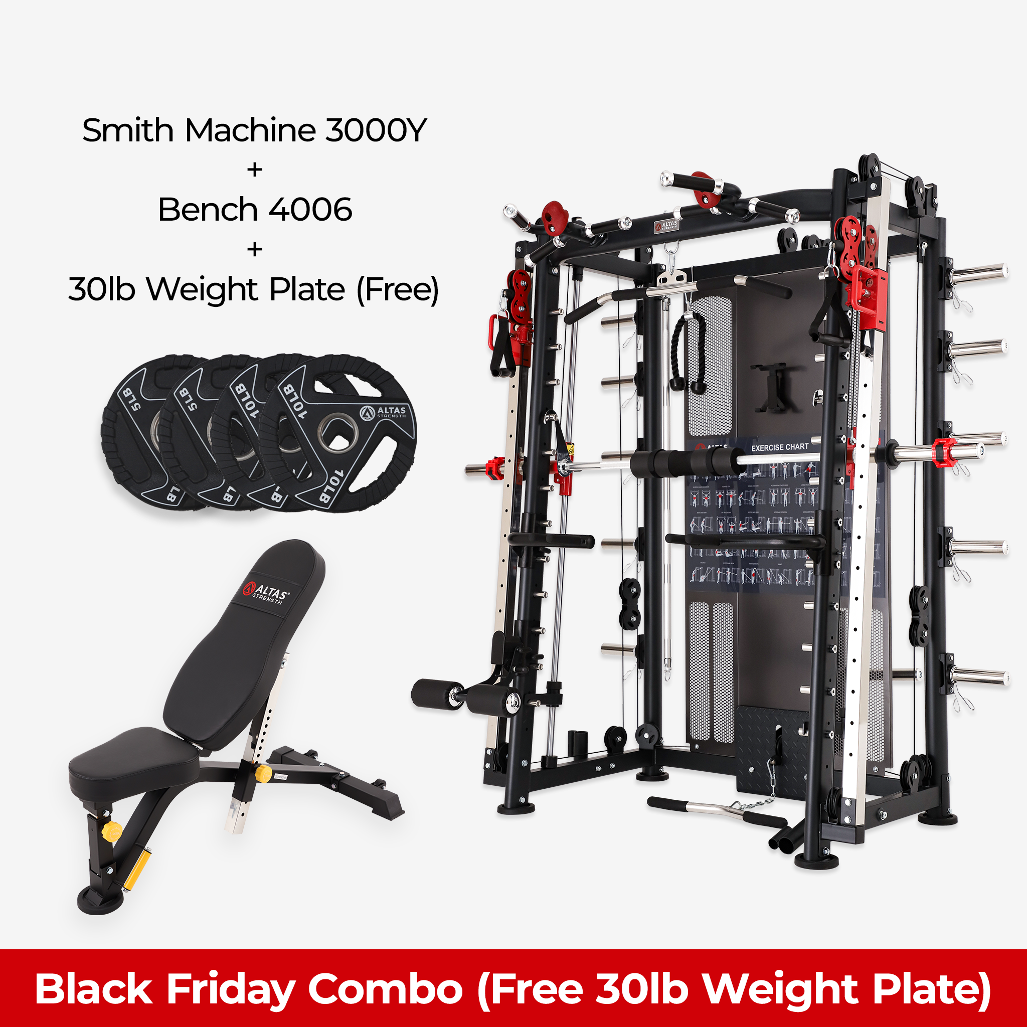 Black Friday Combo - Smith Machine AL-3000Y + Bench AL-4006 + Free 30lb Weight Plates