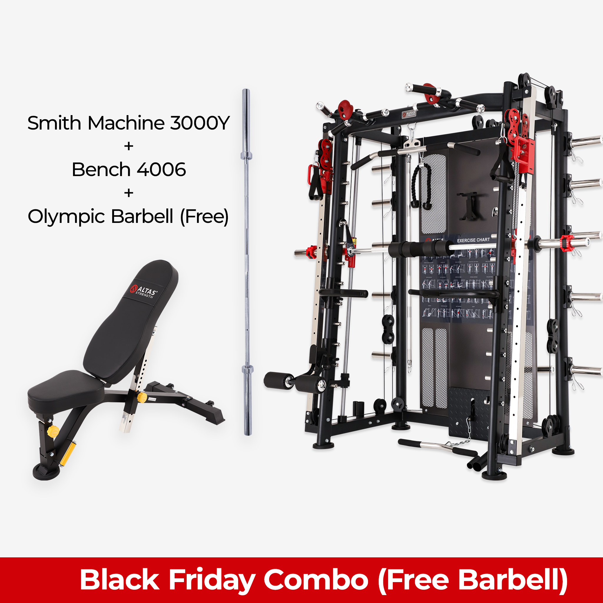 Black Friday Combo - Smith Machine AL-3000Y + Bench AL-4006 + Free Olympic Barbell