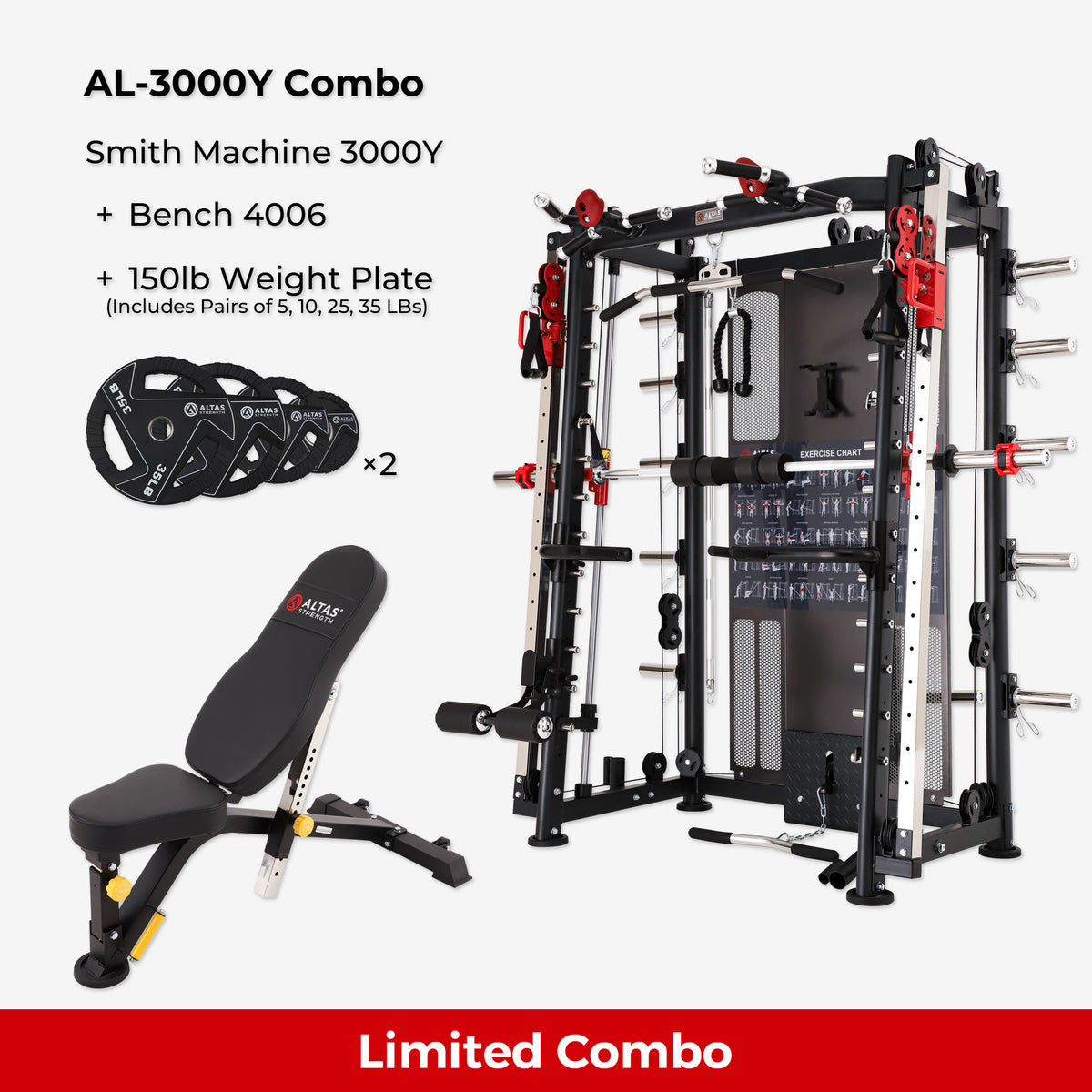 Cambo—Multi-Function Smith Machine 2000LB AL-3000Y+Bench+Accessories AL-3000Y AL-4006 5-35IB weight plate