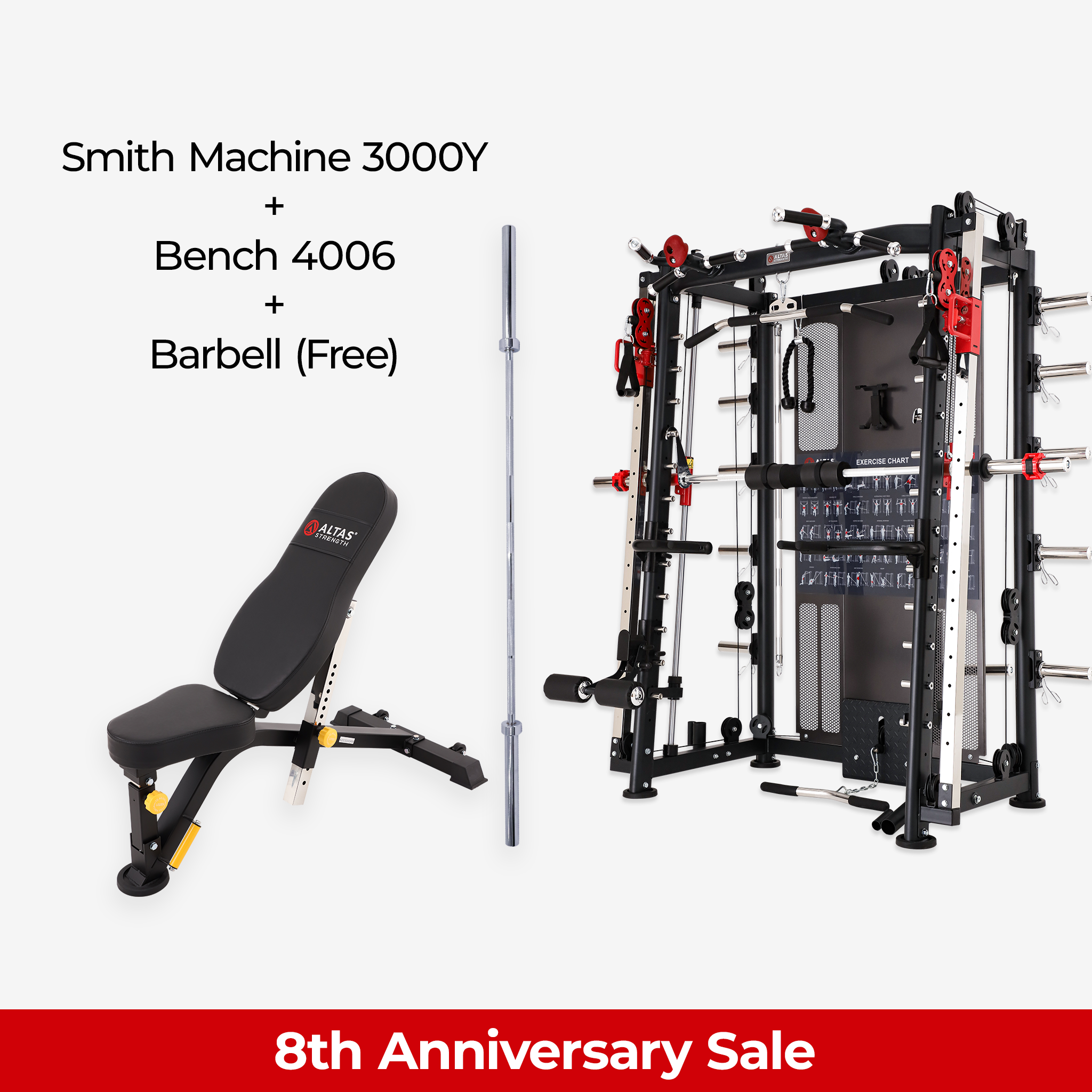 8th Anniversary Combo - Smith Machine AL-3000Y + Bench AL-4006 + Barbell(Free)