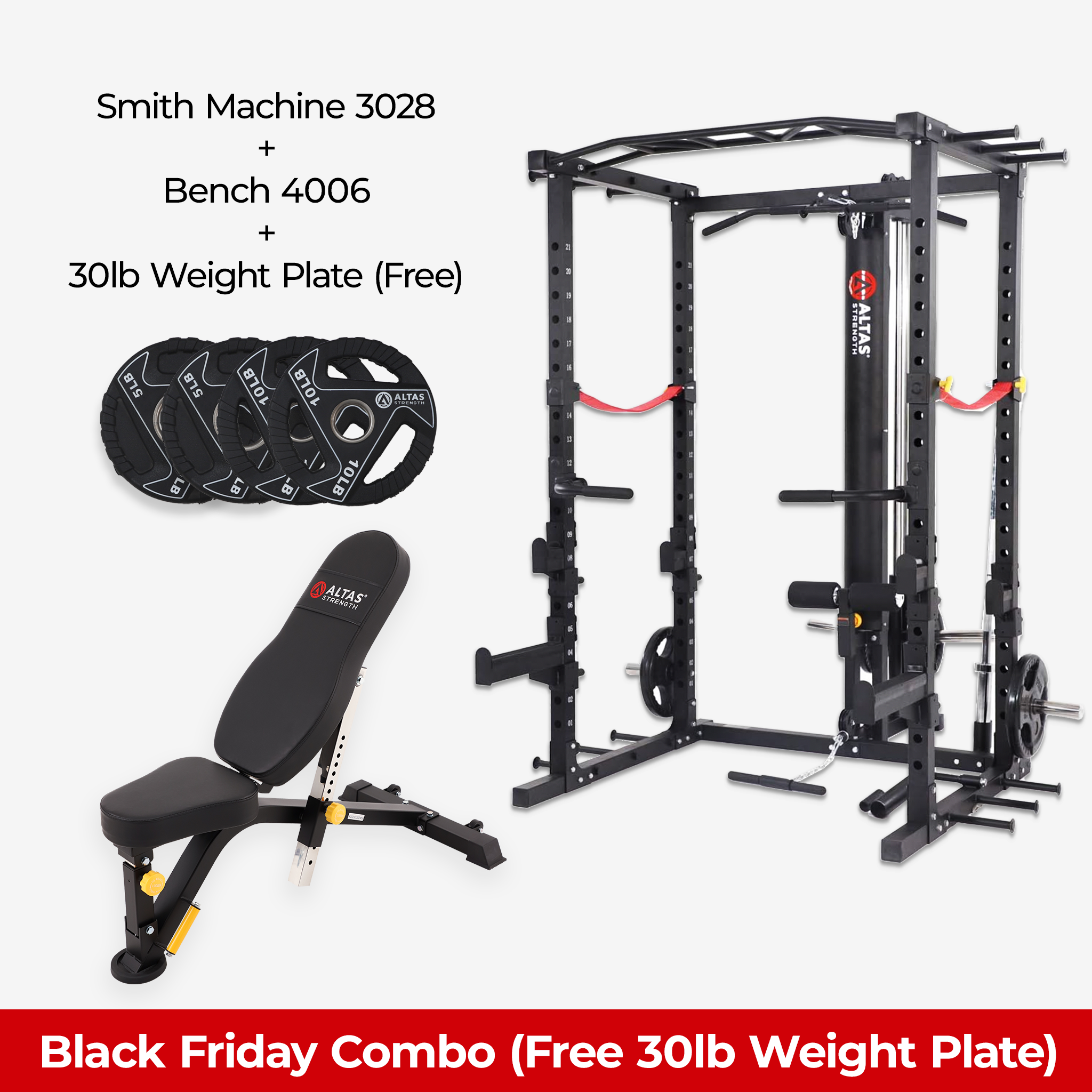 Black Friday Combo - Smith Machine AL-3028 + Bench AL-4006 + Free 30lb Weight Plates