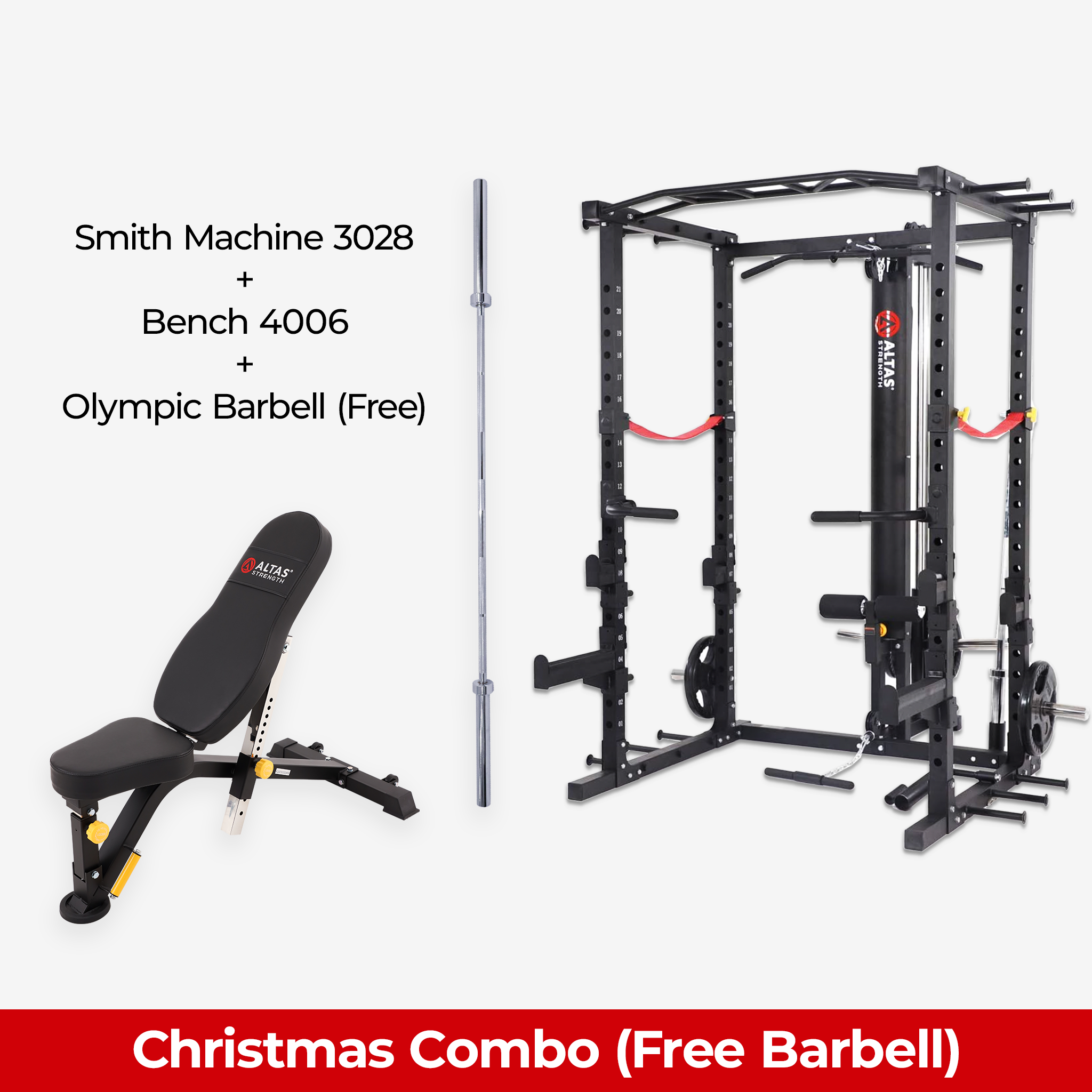 Christmas Combo - Smith Machine AL-3028 + Bench AL-4006 + Free Olympic Barbell