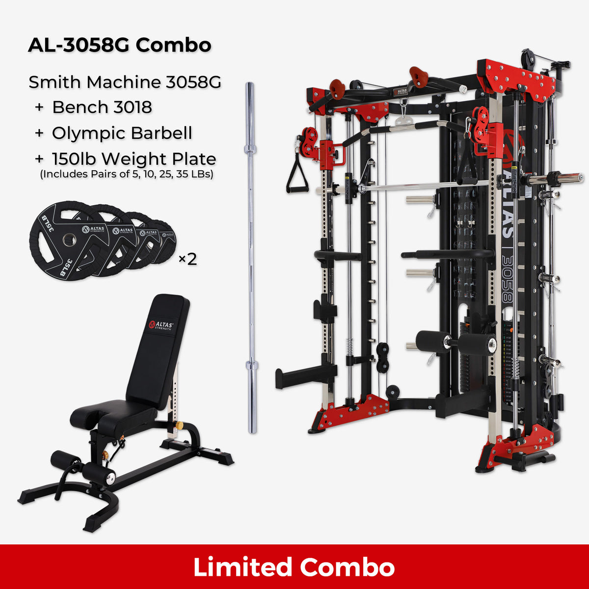 Combo—Smith Machine AL-3058G+Bench+Accessories AL-3058G AL-3018