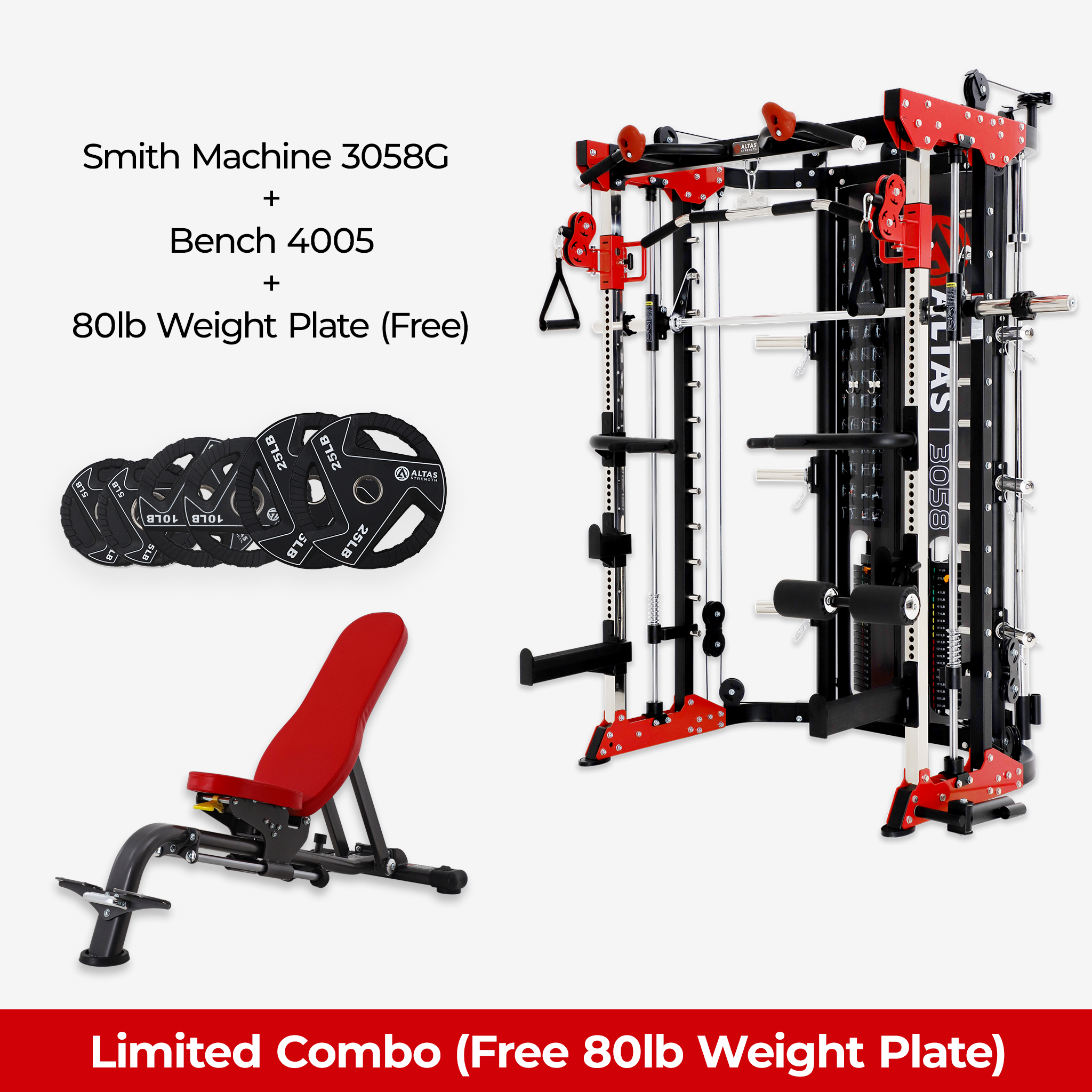 Limited Combo - Smith Machine AL-3058G + Bench AL-4005 + Free 80lb Weight Plate