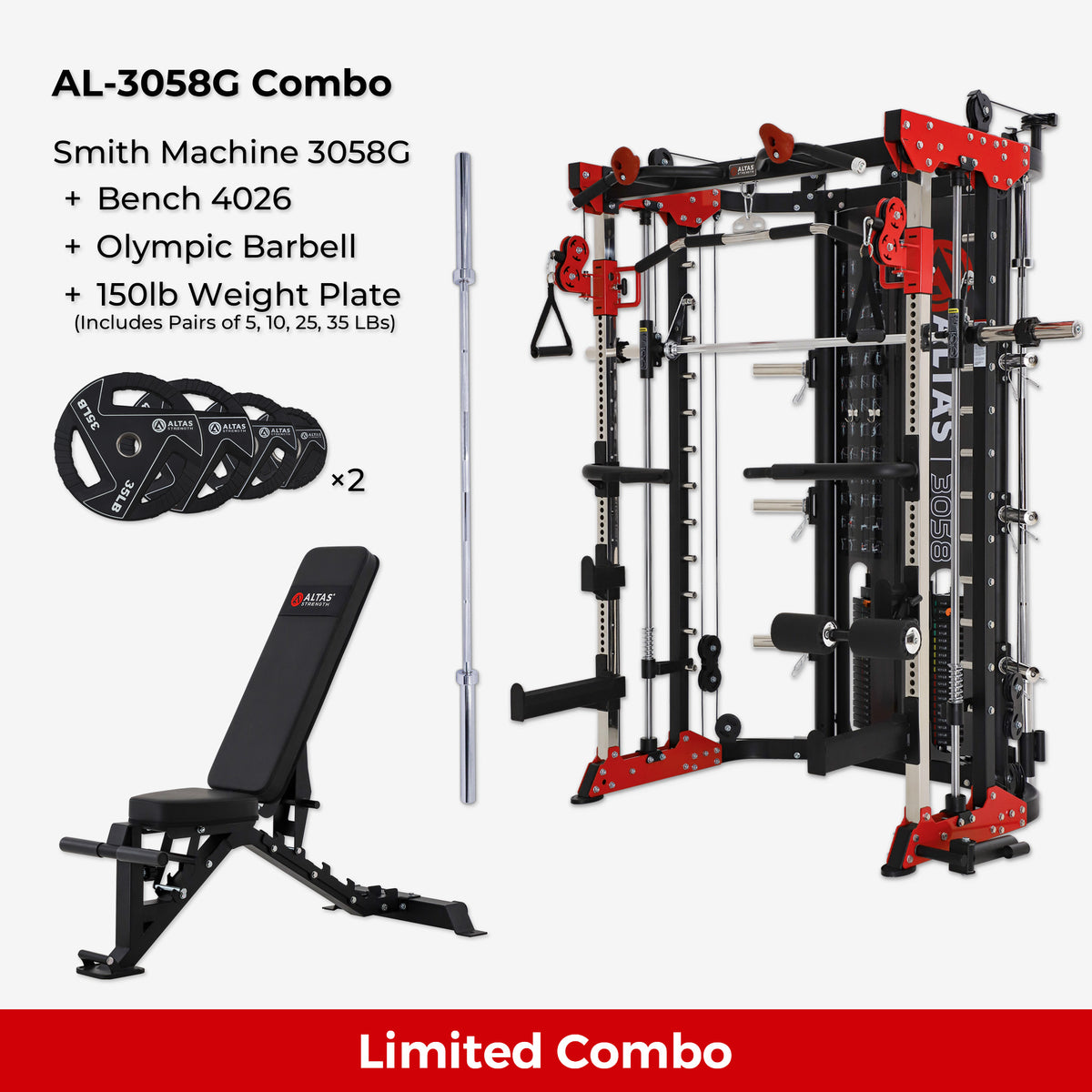 Combo—Smith Machine AL-3058G+Bench+Accessories AL-3058G AL-4026