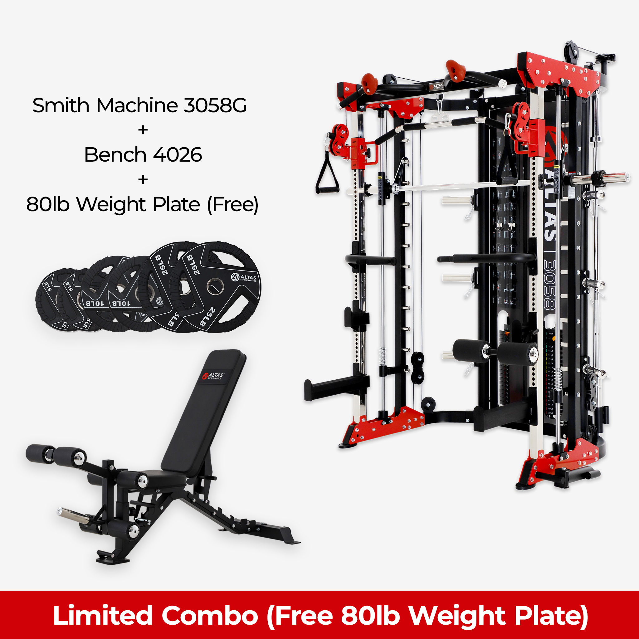 Limited Combo - Smith Machine AL-3058G + Bench AL-4026 + Free 80lb Weight Plate