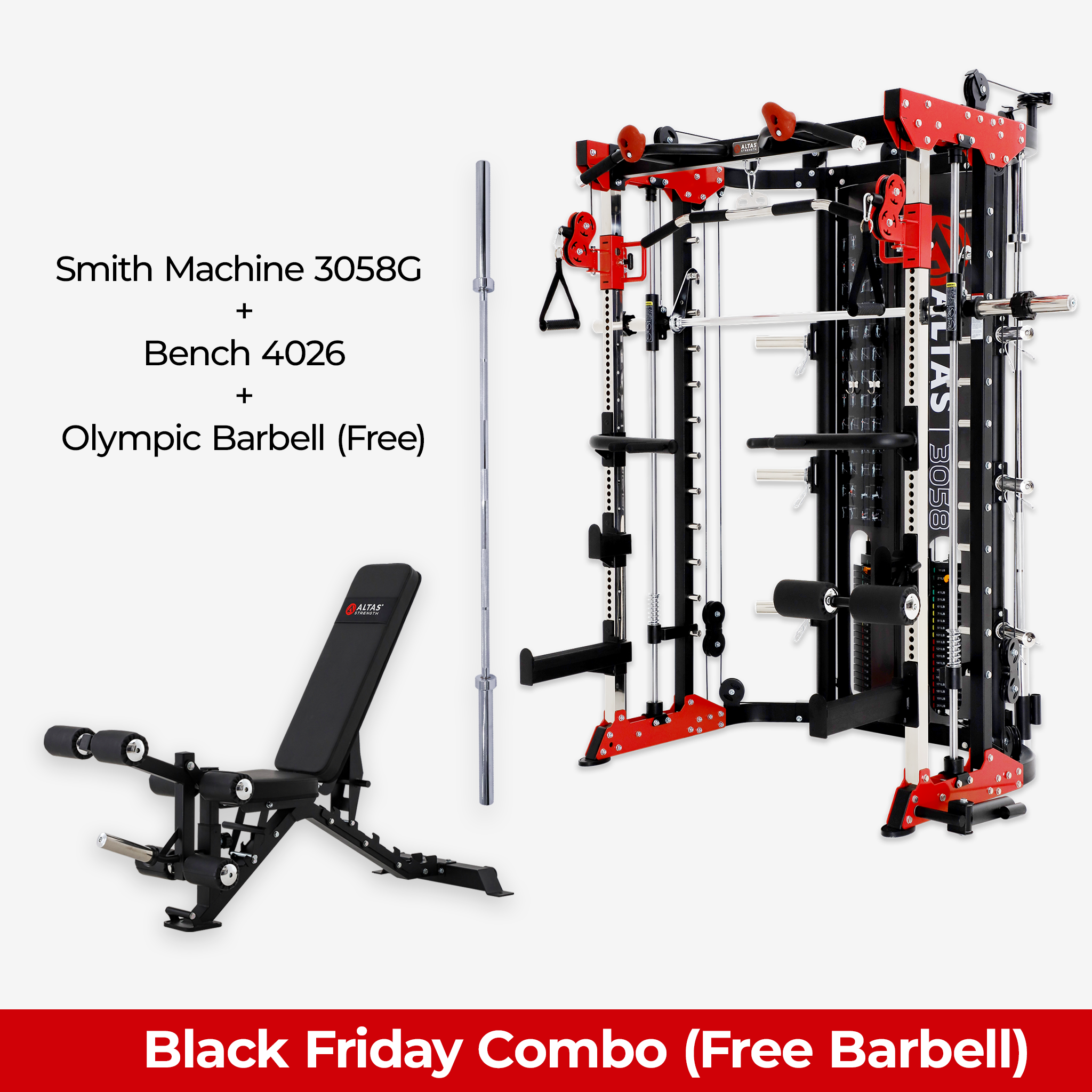 Black Friday Combo - Smith Machine AL-3058G + Bench AL-4026 + Free Olympic Barbell