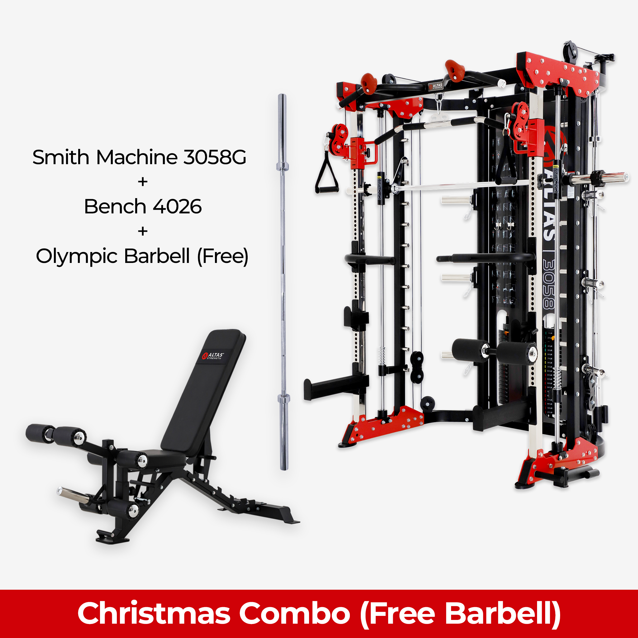 Christmas Combo - Smith Machine AL-3058G + Bench AL-4026 + Free Olympic Barbell