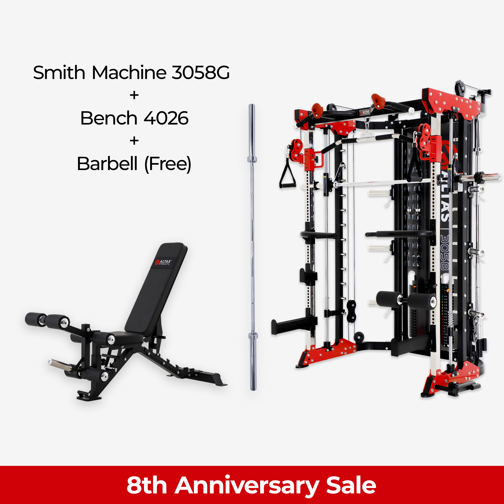 8th Anniversary Combo - Smith Machine AL-3058G + Bench AL-4026 +Barbell(Free)