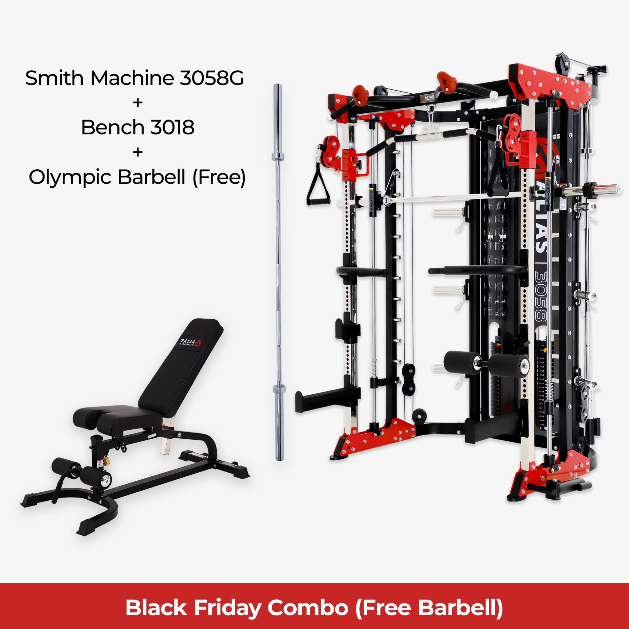Black Friday Combo - Smith Machine AL-3058G + Bench AL-3018 + Free Olympic Barbell