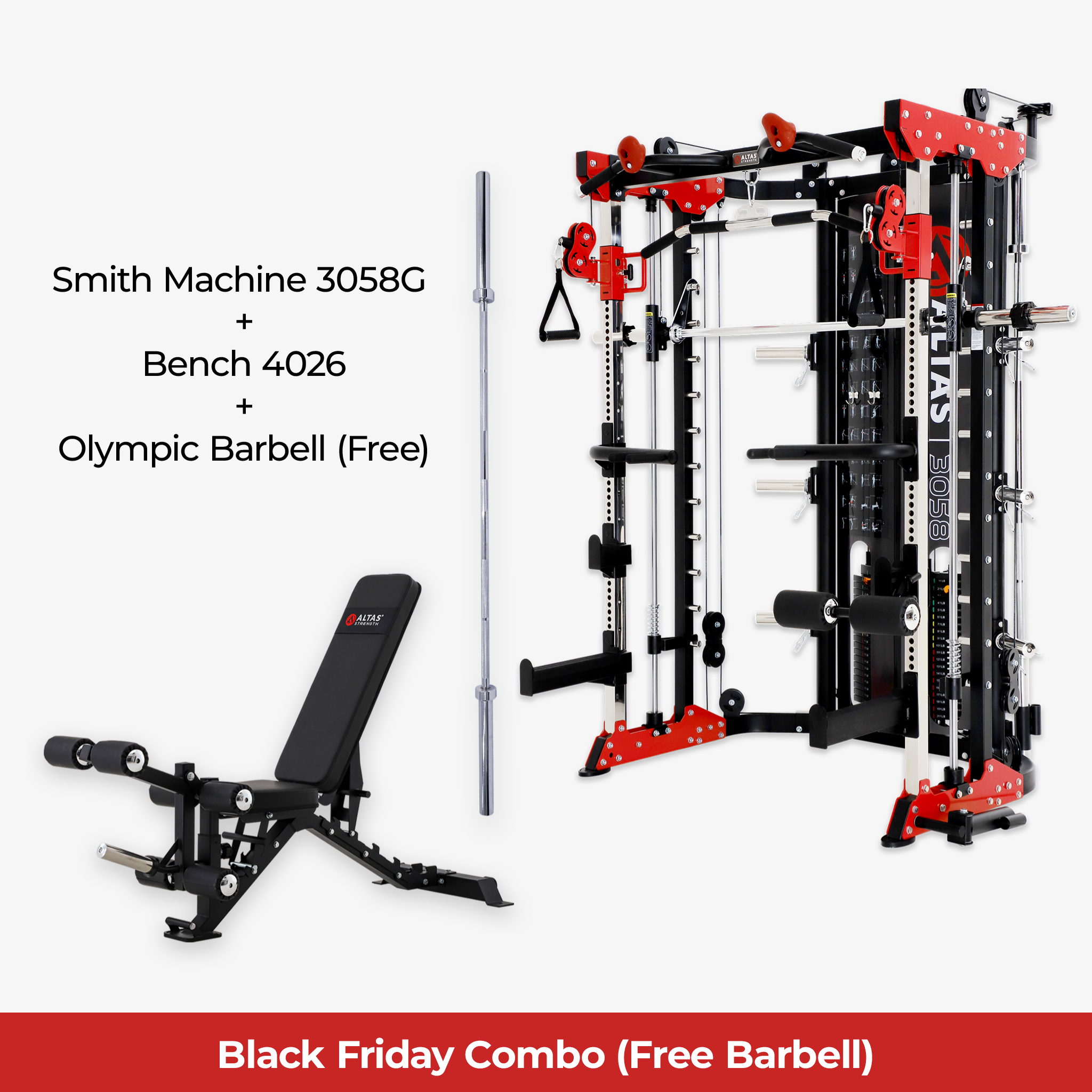 Black Friday Combo - Smith Machine AL-3058G + Bench AL-4026 +Barbell(Free)