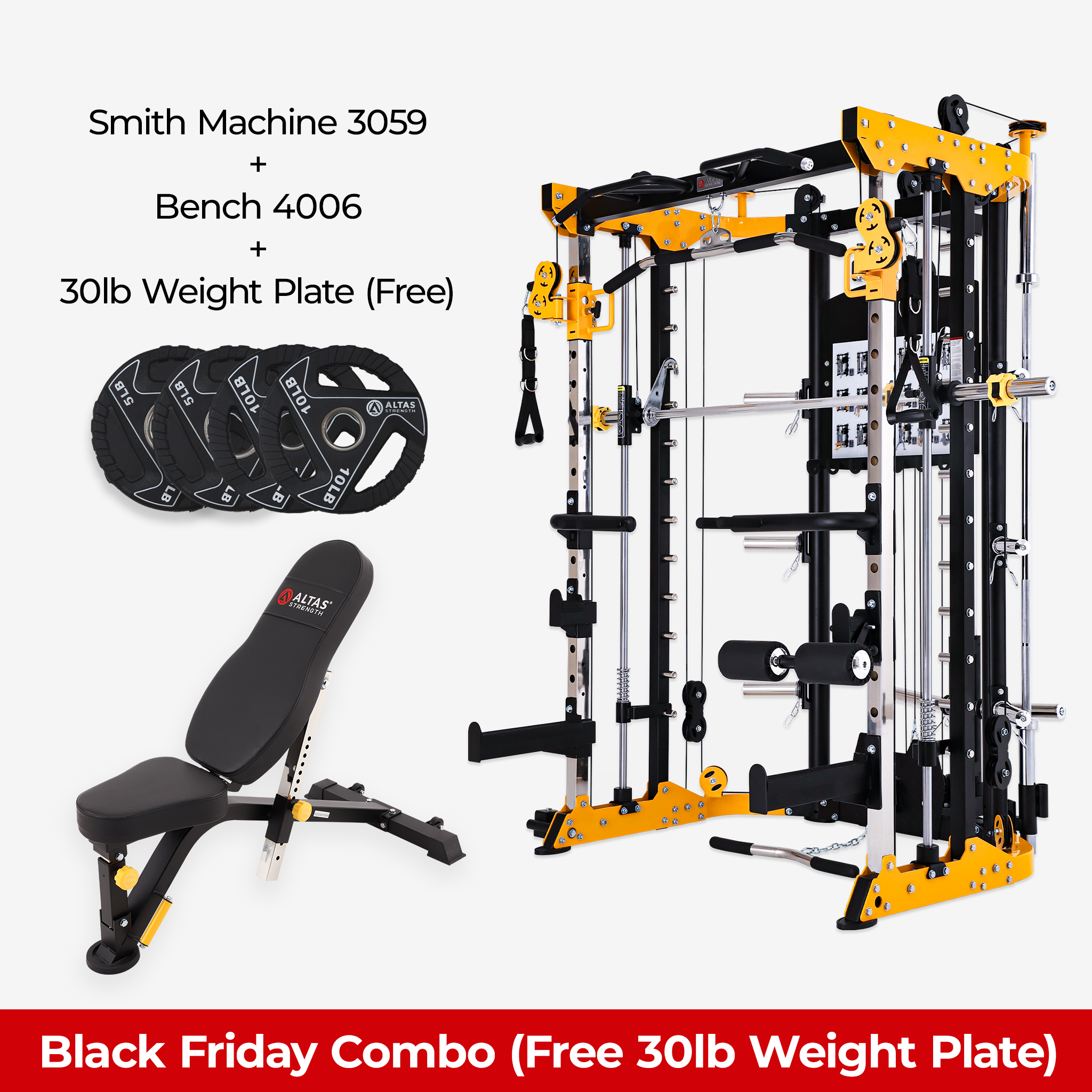 Black Friday Combo - Smith Machine AL-3059 + Bench AL-4006 + Free 30lb Weight Plates