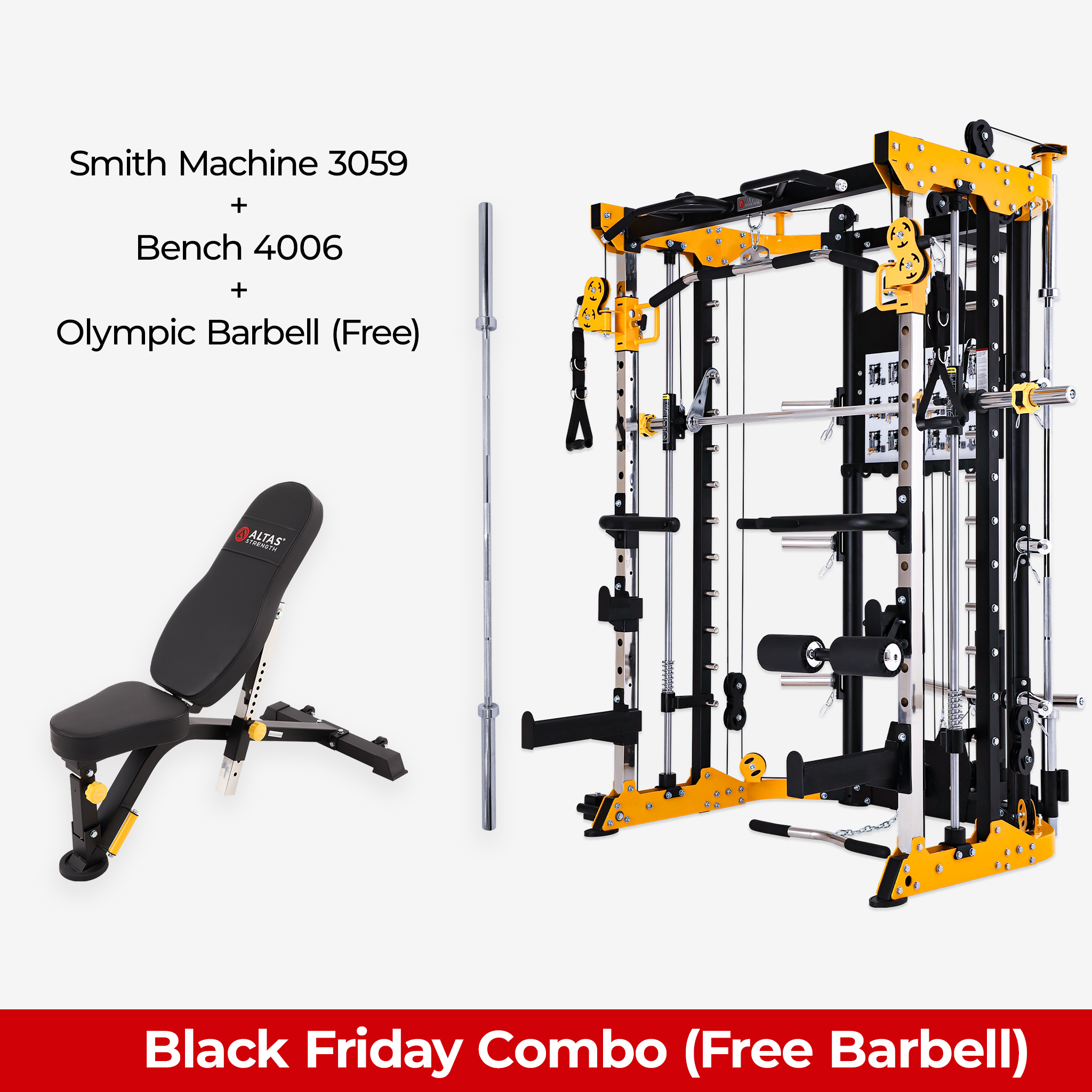 Black Friday Combo - Smith Machine AL-3059 + Bench AL-4006 + Free Olympic Barbell