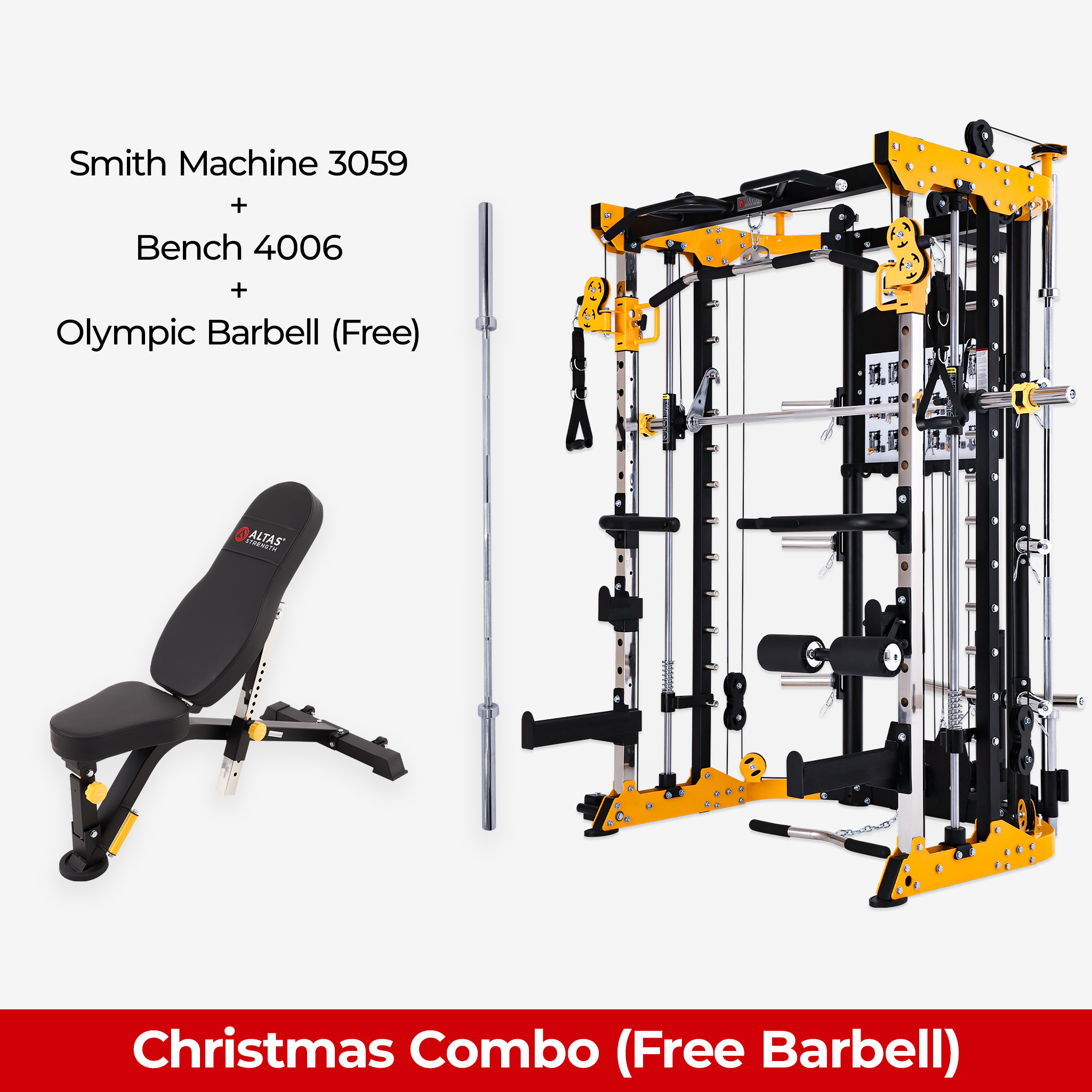 Christmas Combo - Smith Machine AL-3059 + Bench AL-4006 + Free Olympic Barbell