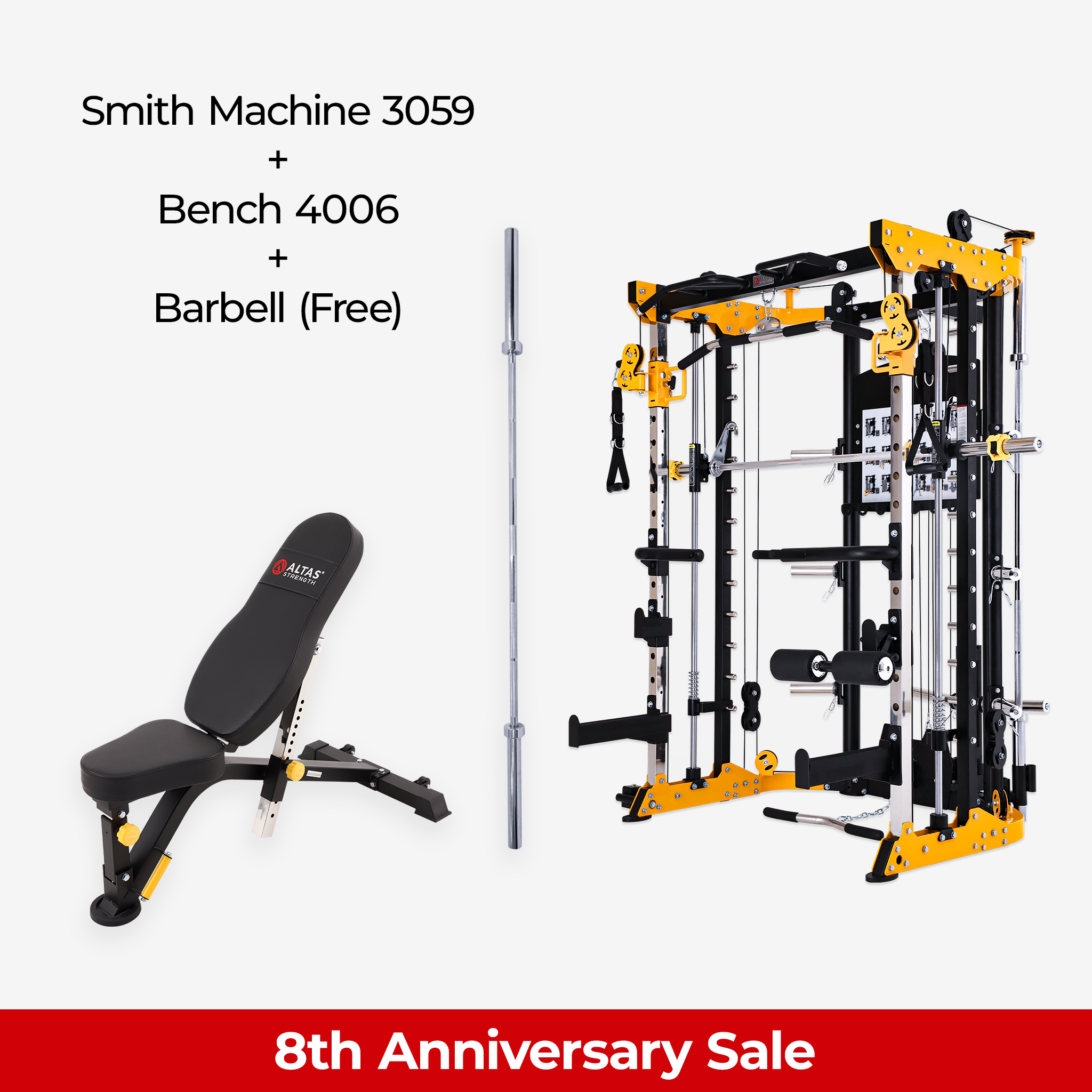 8th Anniversary Combo - Smith Machine AL-3059 + Bench AL-4006 + Barbell (Free)