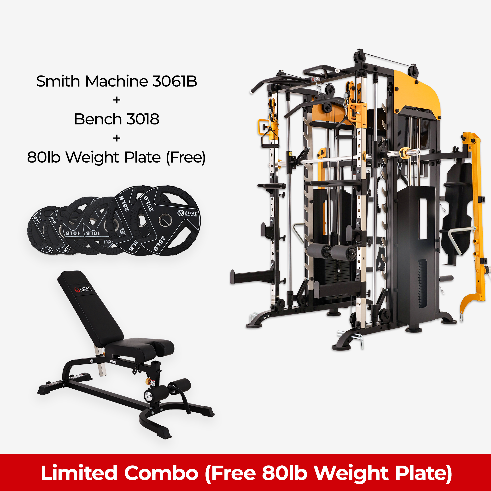 Limited Combo - Smith Machine AL-3061B + Bench AL-3018 + Free 80lb Weight Plate