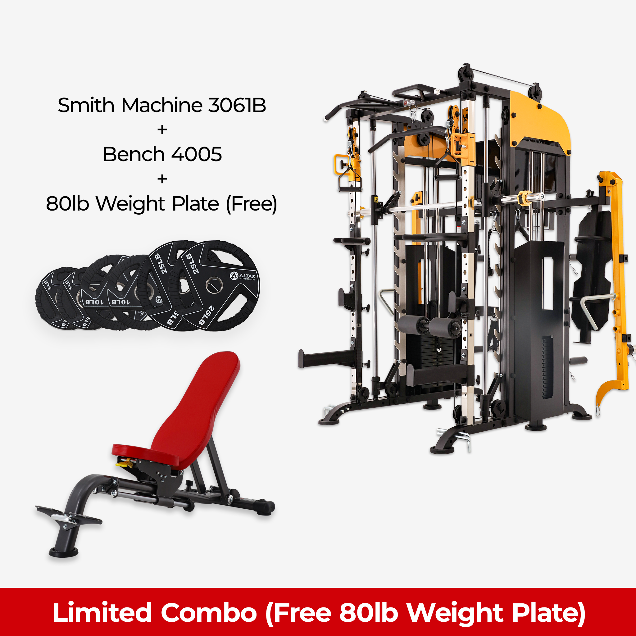 Limited Combo - Smith Machine AL-3061B + Bench AL-4005 + Free 80lb Weight Plate