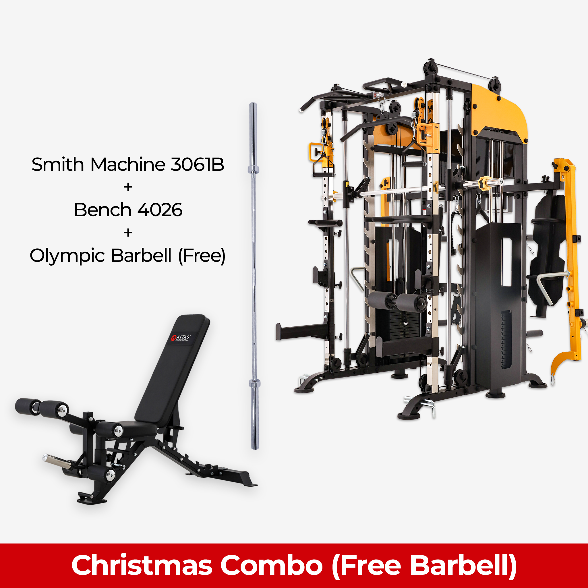 Christmas Combo - Smith Machine AL-3061B + Bench AL-4026 + Free Olympic Barbell