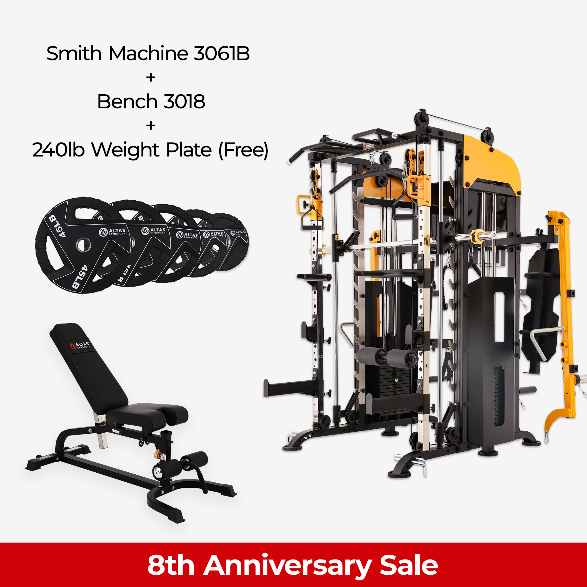 8th Anniversary Combo - Smith Machine AL-3061B + Bench AL-3018 + 240lb Weight Plates(Free)