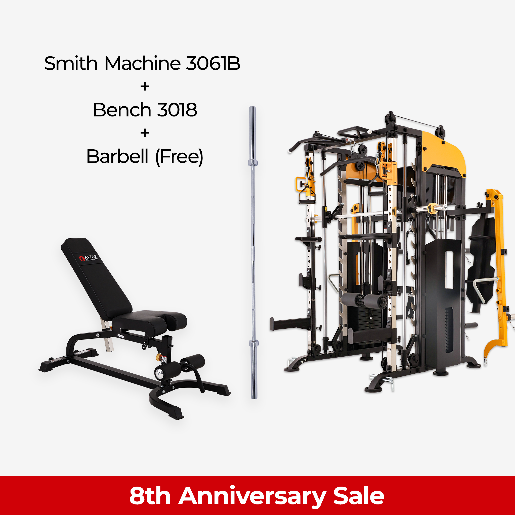 8th Anniversary Combo - Smith Machine AL-3061B + Bench AL-3018 + Barbell (Free)