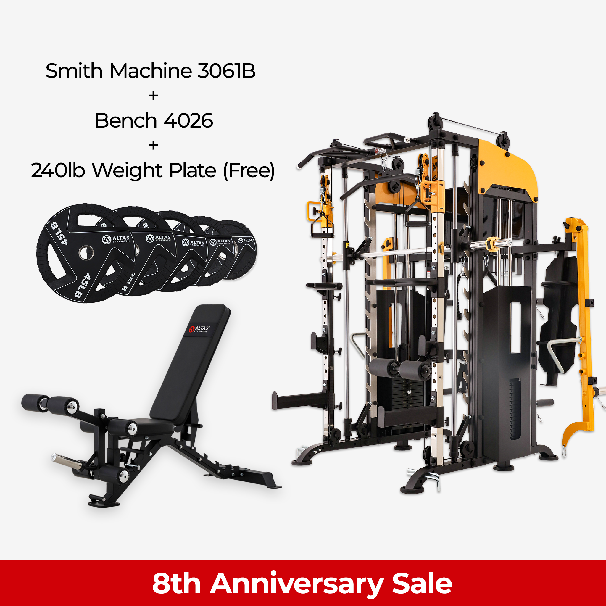 8th Anniversary Combo - Smith Machine AL-3061B + Bench AL-4026 + 240lb Weight Plates(Free)