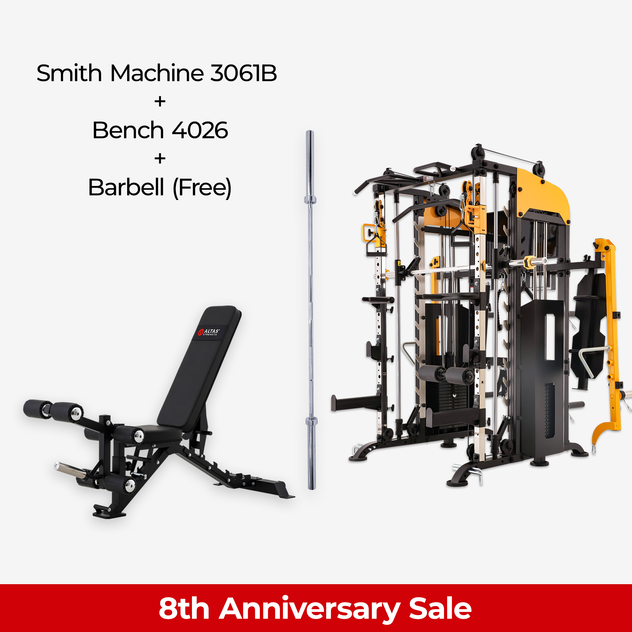 8th Anniversary Combo - Smith Machine AL-3061B + Bench AL-4026 + Barbell (Free)