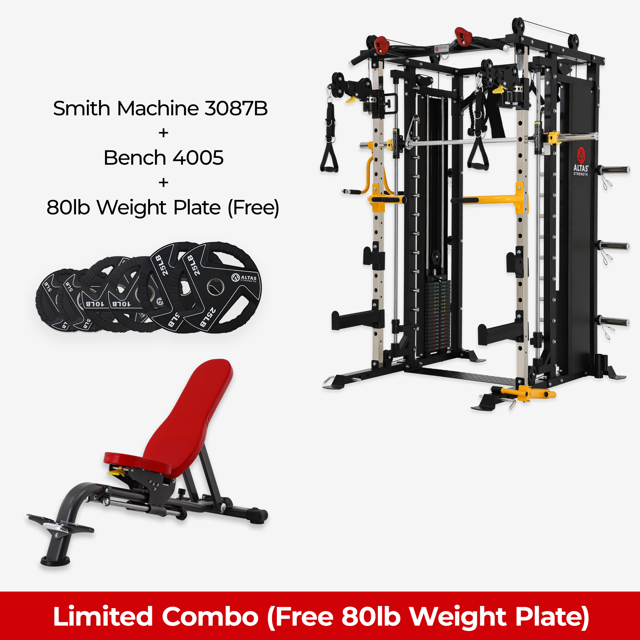 Limited Combo - Smith Machine AL-3087B + Bench AL-4005 + Free 80lb Weight Plate