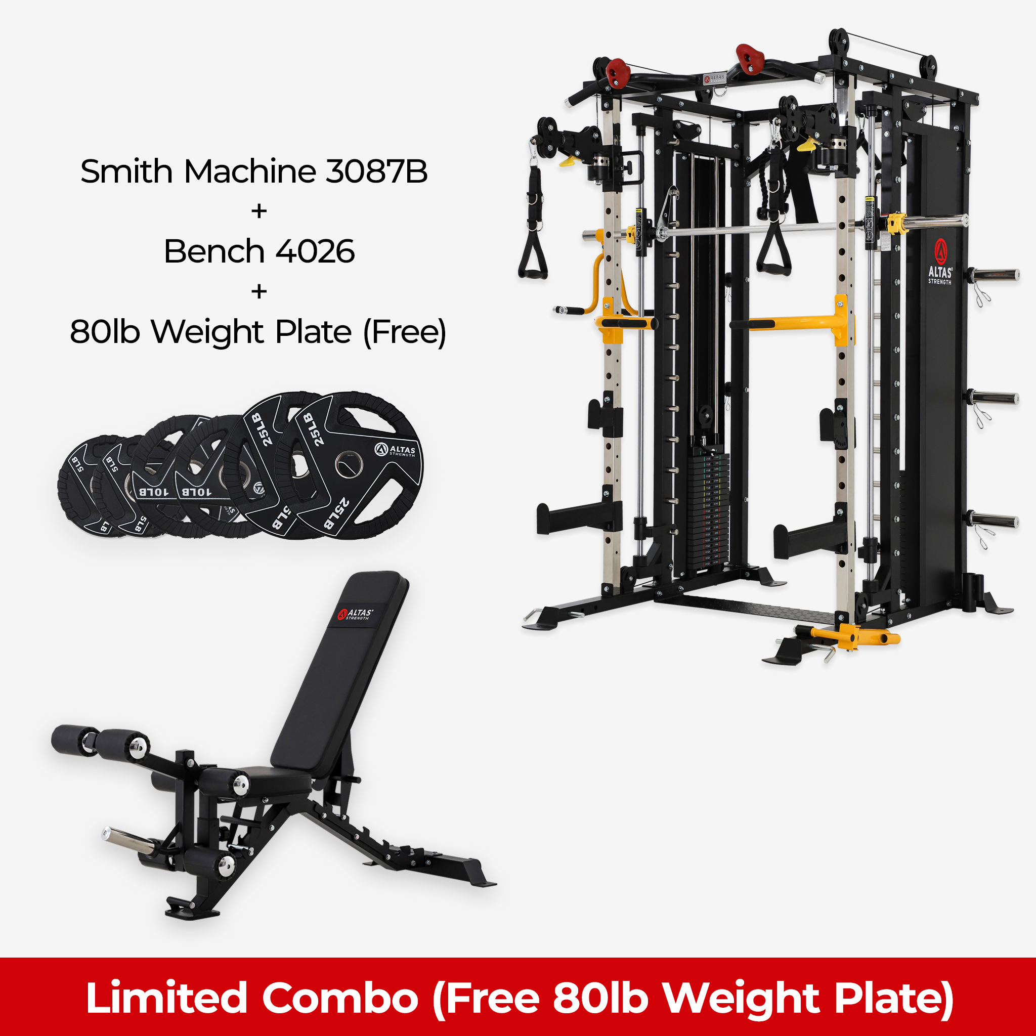 Limited Combo - Smith Machine AL-3087B + Bench AL-4026 + Free 80lb Weight Plate