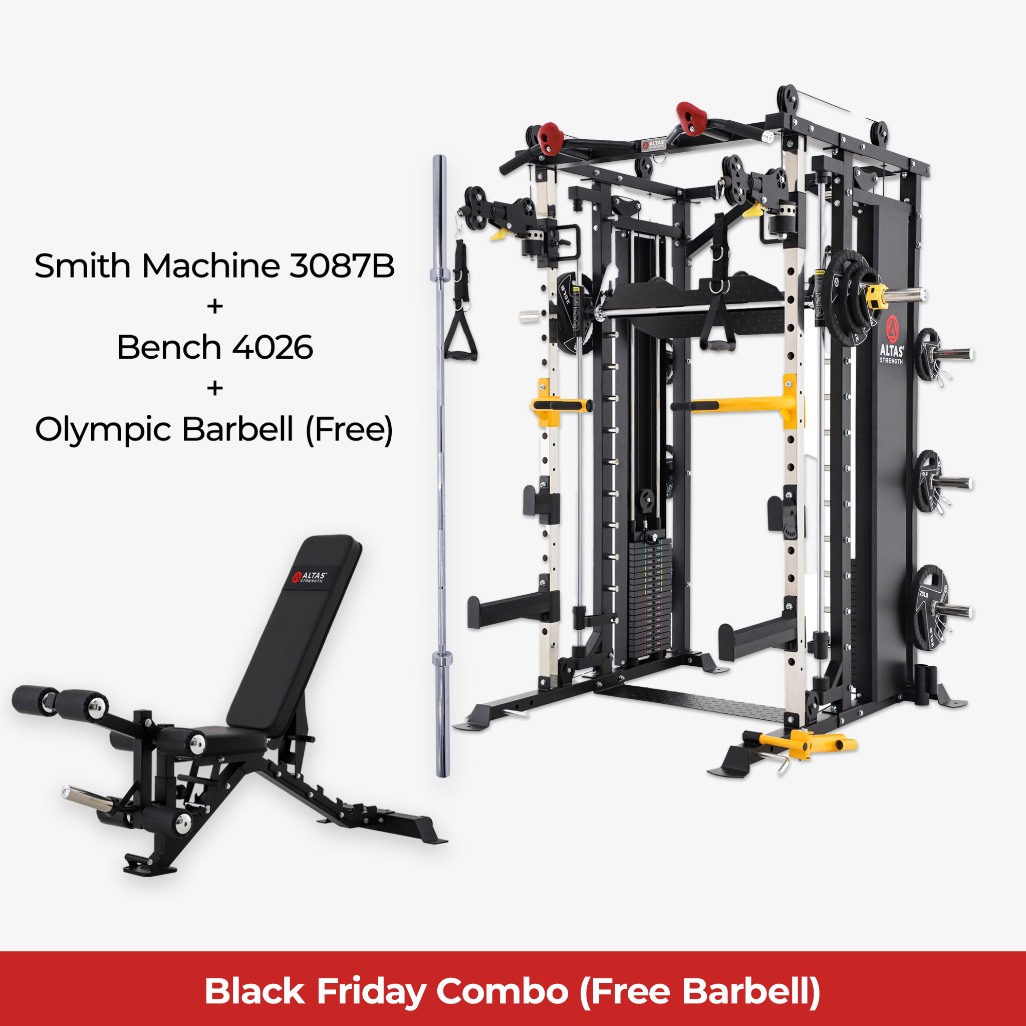 Black Friday Combo - Smith Machine AL-3087B + Bench AL-4026 + Free Olympic Barbell