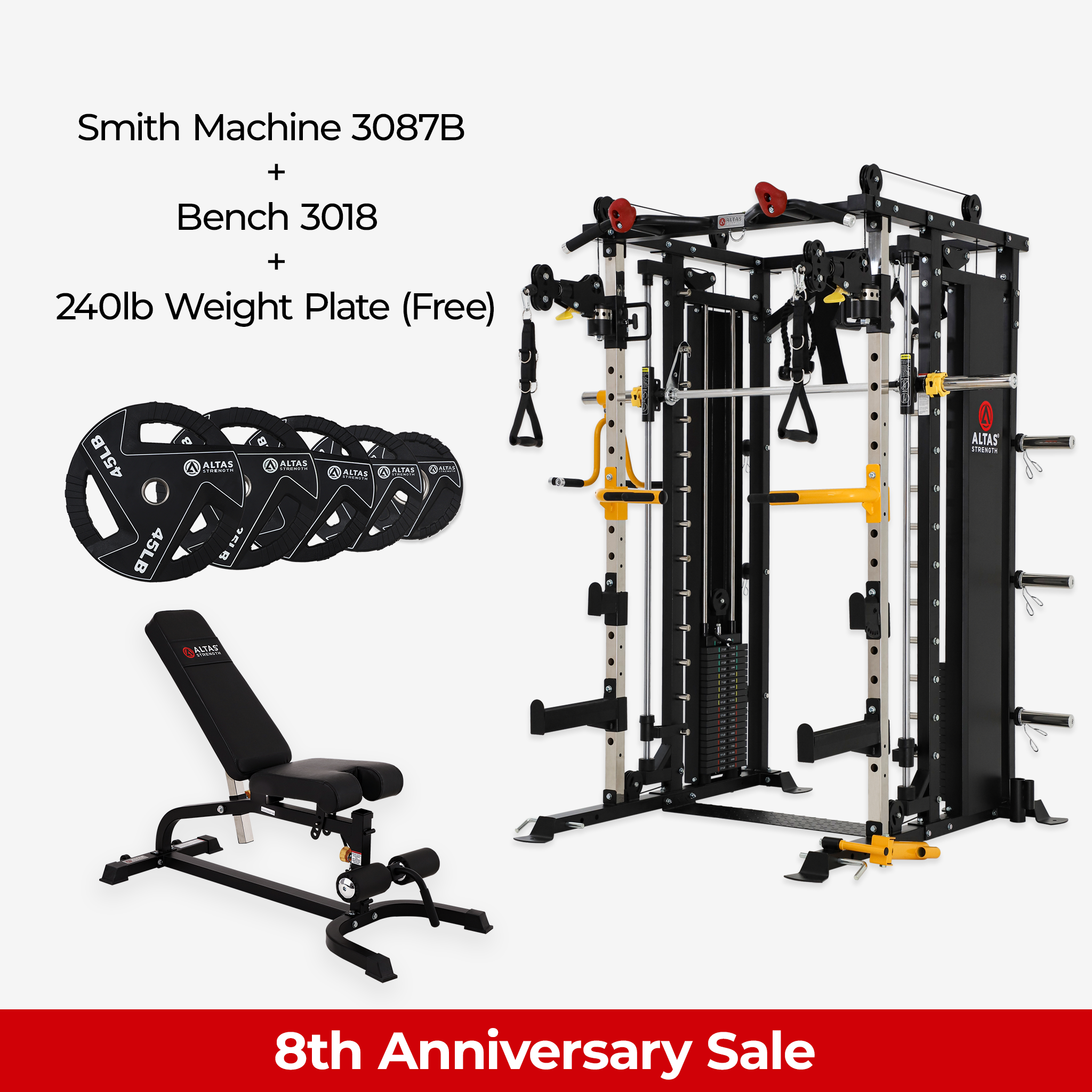 8th Anniversary Combo - Smith Machine AL-3087B + Bench AL-3018 + 240lb Weight Plates(Free)