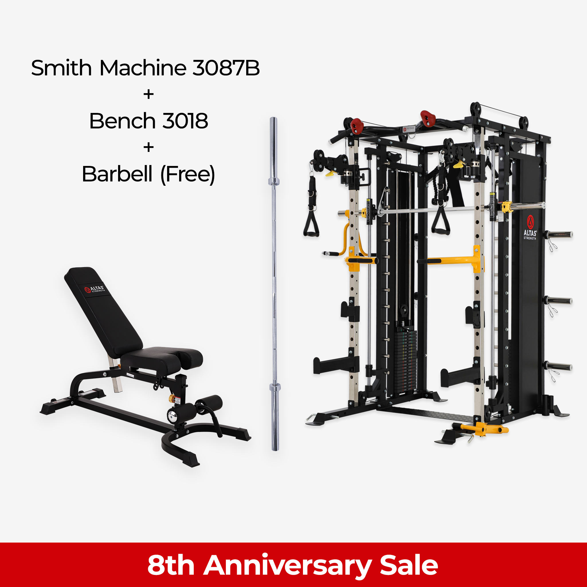 8th Anniversary Combo - Smith Machine AL-3087B + Bench AL-3018 + Barbell (Free)