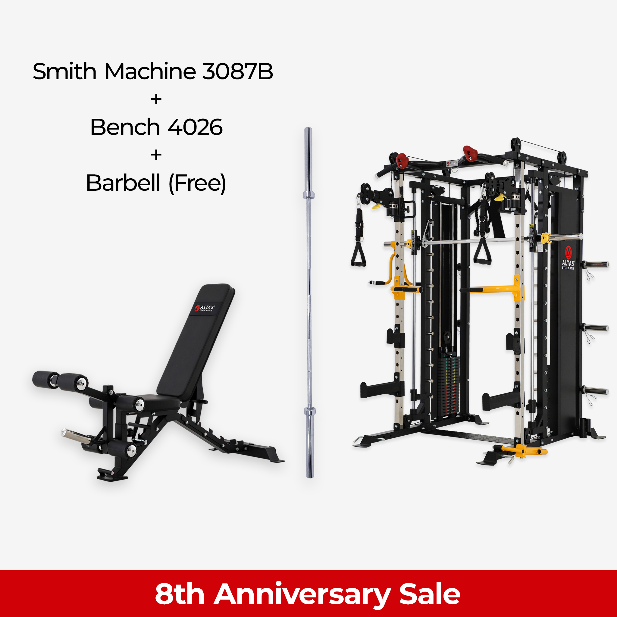 8th Anniversary Combo - Smith Machine AL-3087B + Bench AL-4026 + Barbell (Free)
