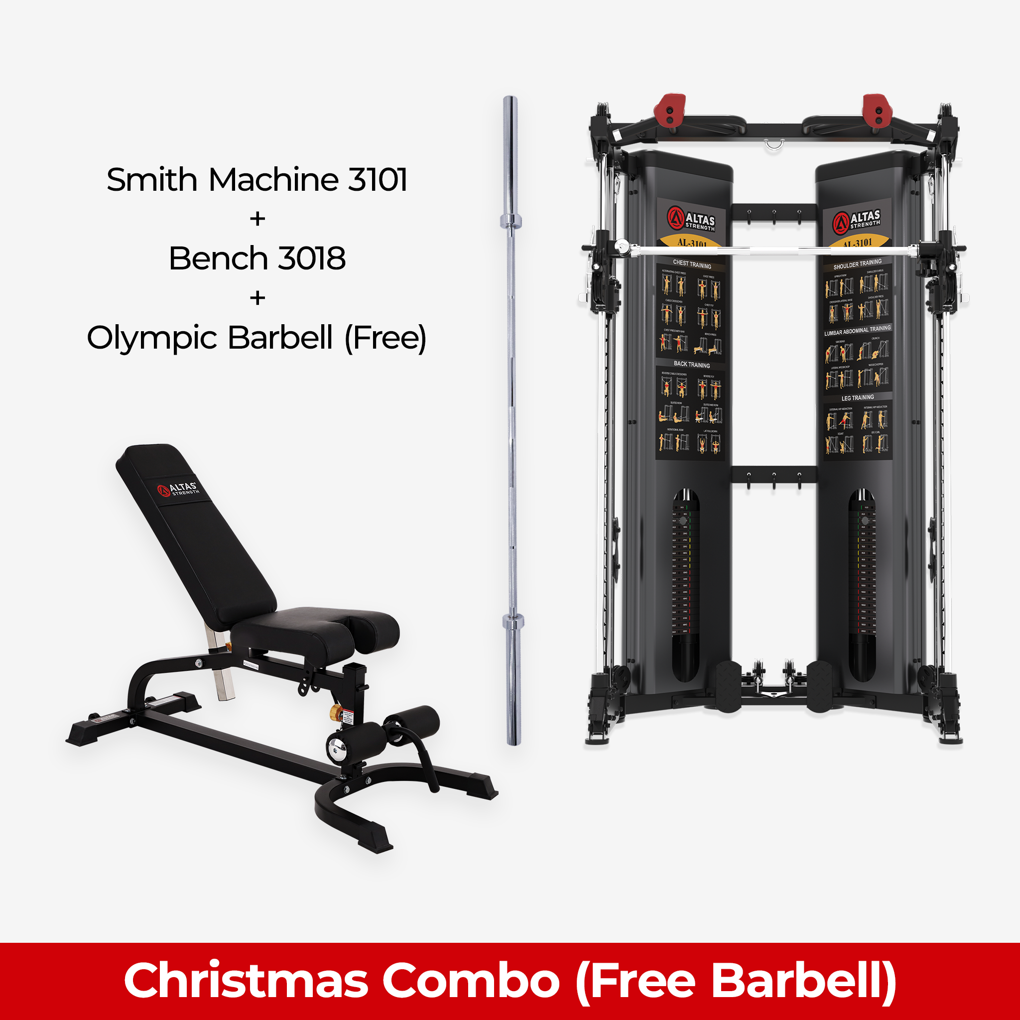 Christmas Combo - Smith Machine AL-3101 + Bench AL-3018 + Free Olympic Barbell