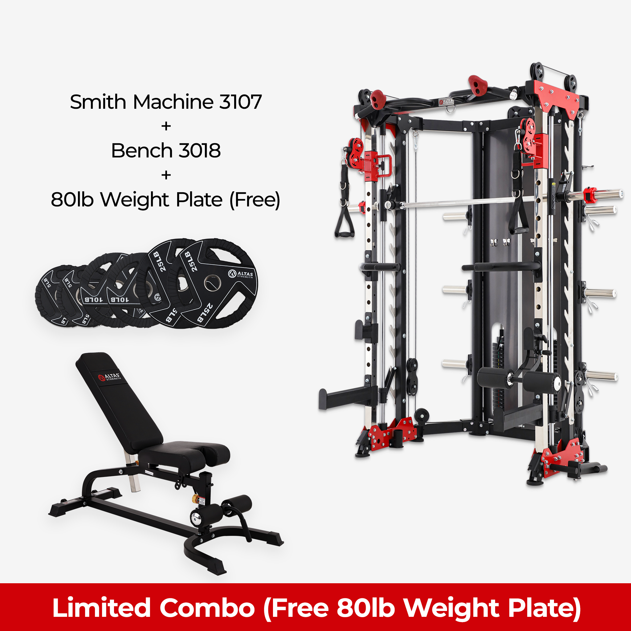 Limited Combo - Smith Machine AL-3107 + Bench AL-3018 + Free 80lb Weight Plate
